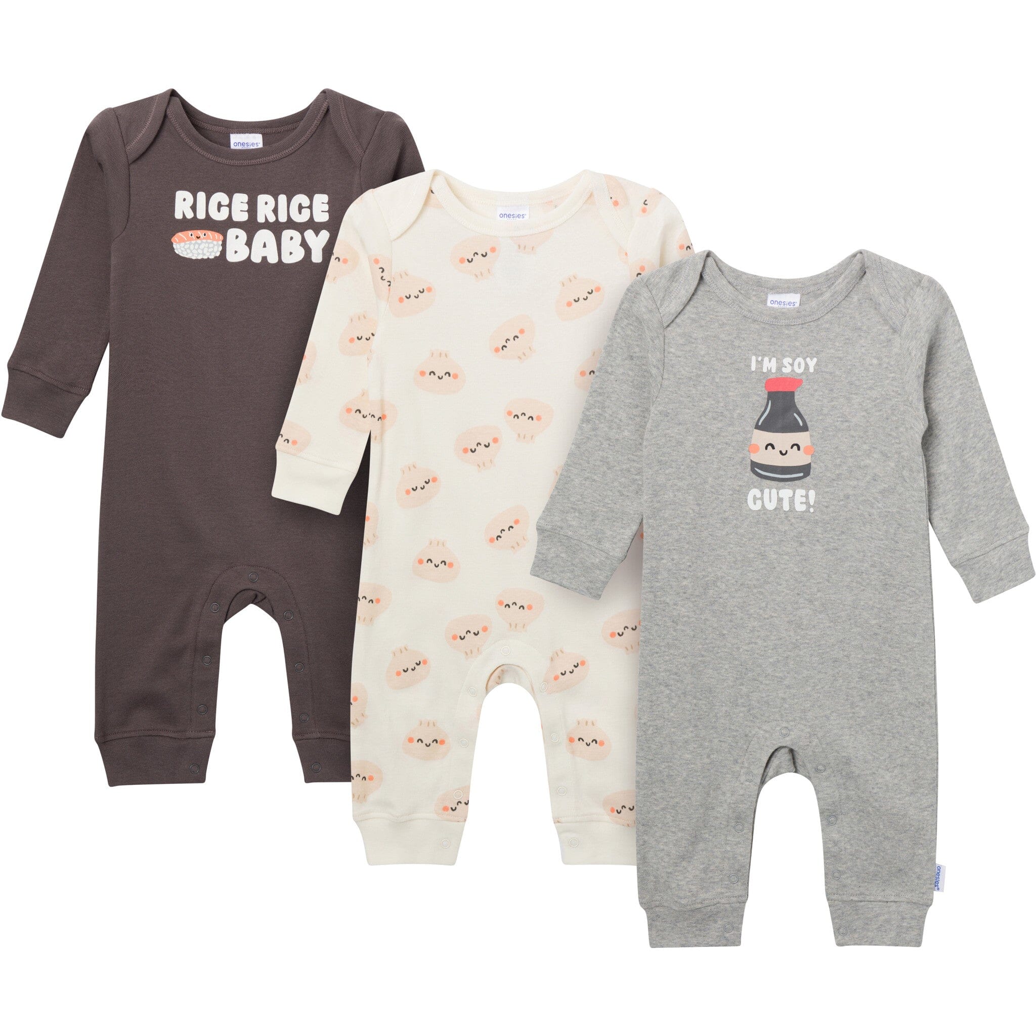 3-Pack Baby Neutral Soy Cute Lap Shoulder Rompers