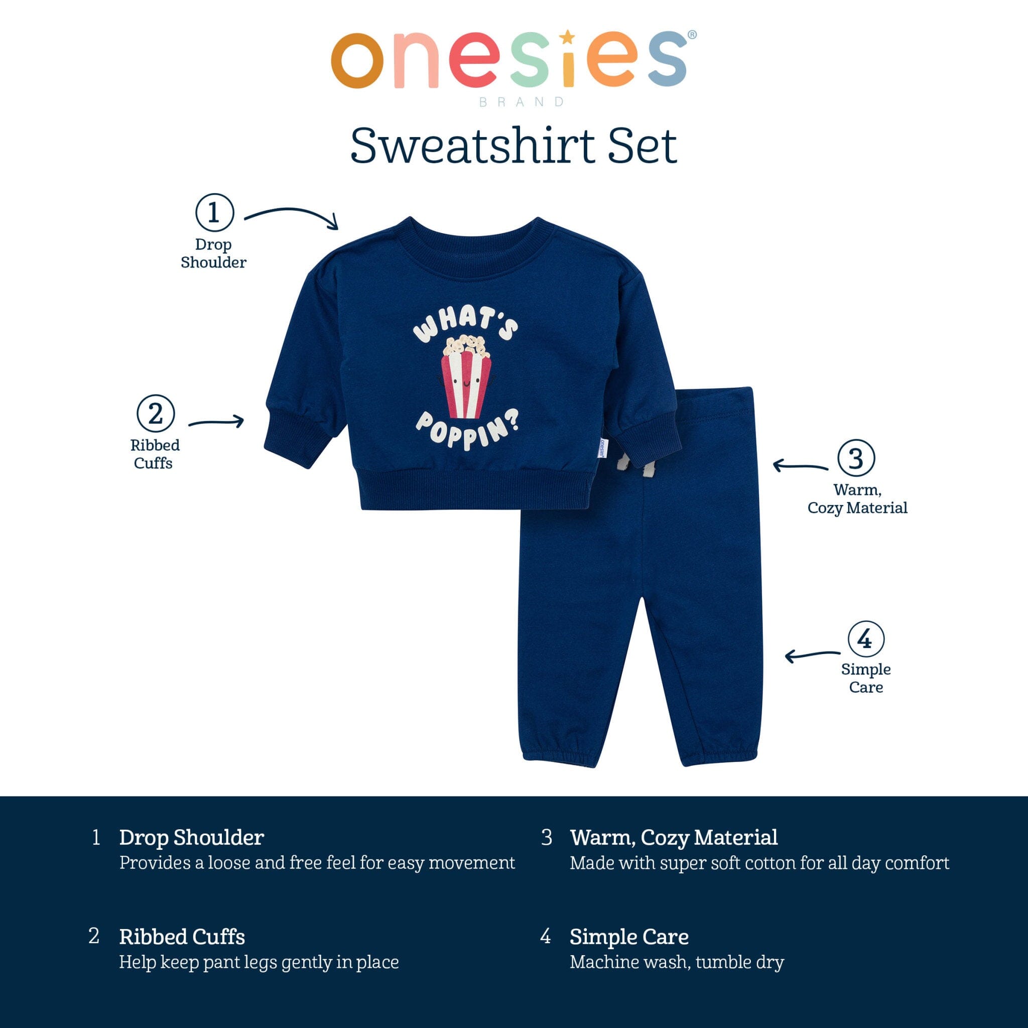 2-Piece Baby Boys What's Poppin Sweatshirt Set - Image 5
