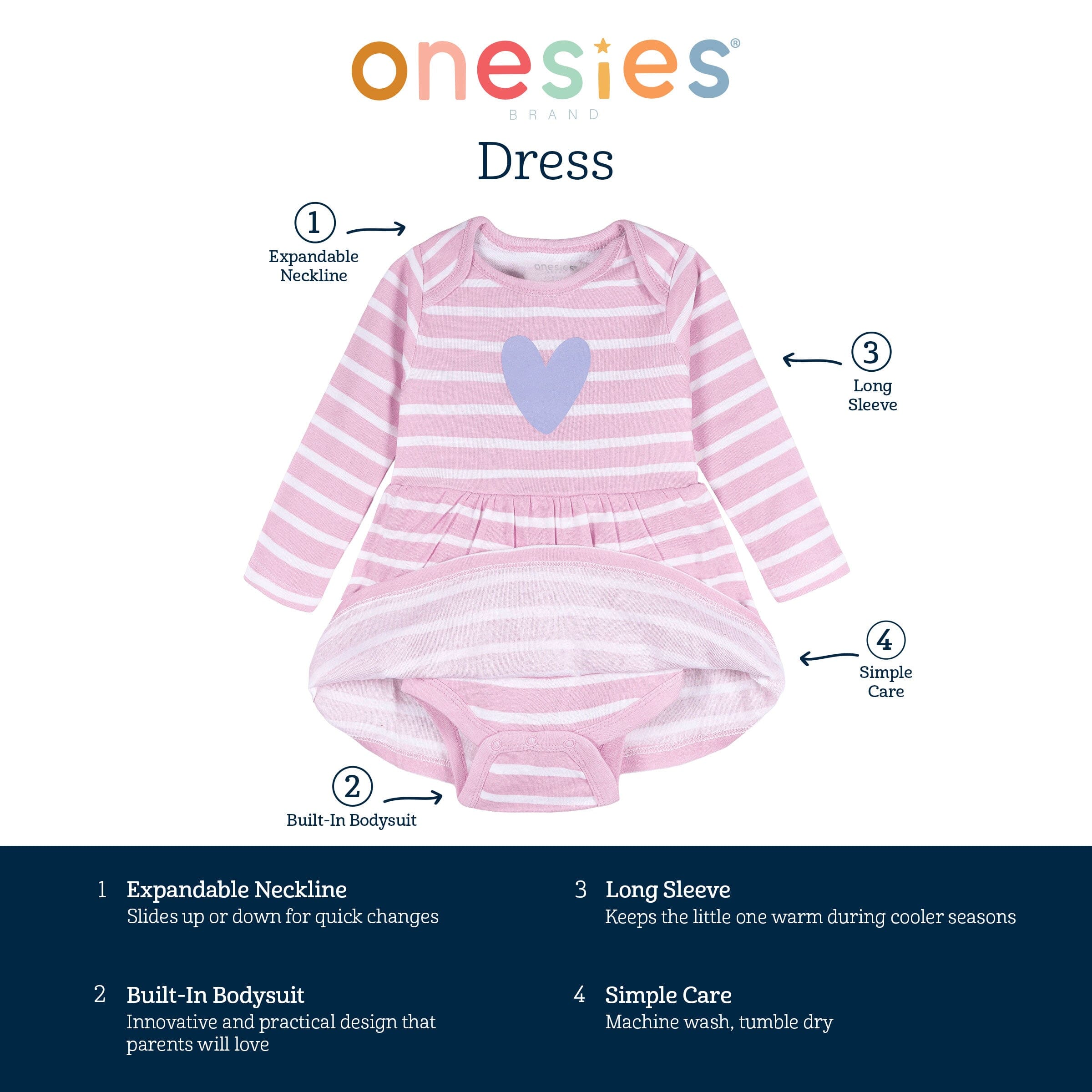 Baby Girls Purple Heart Bodysuit Dress - Image 7
