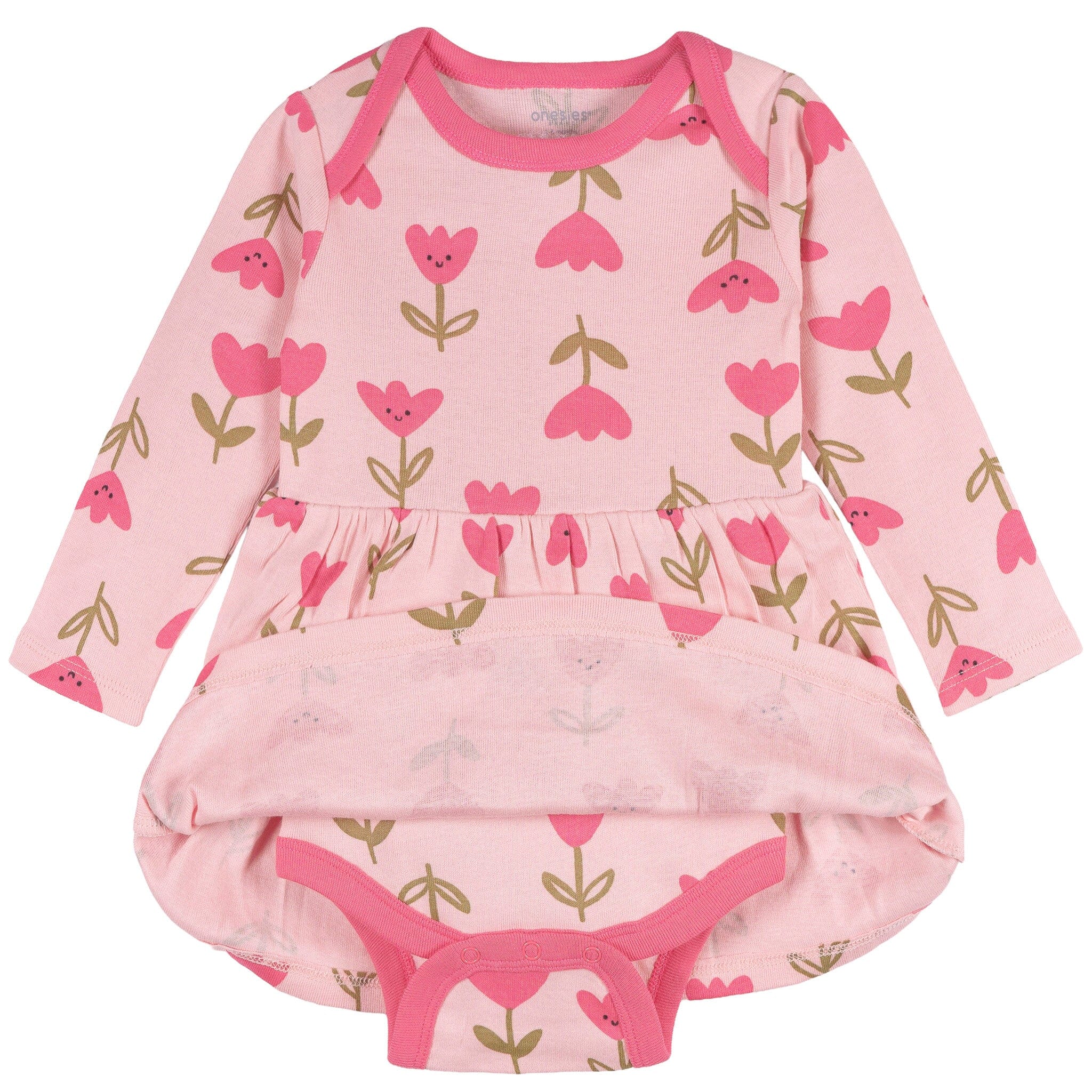 Baby Girls Pink Tulips Bodysuit Dress