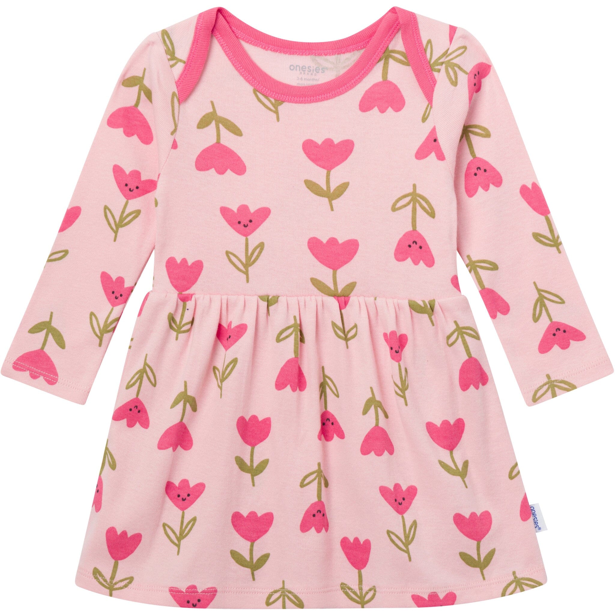 Baby Girls Pink Tulips Bodysuit Dress - Image 2