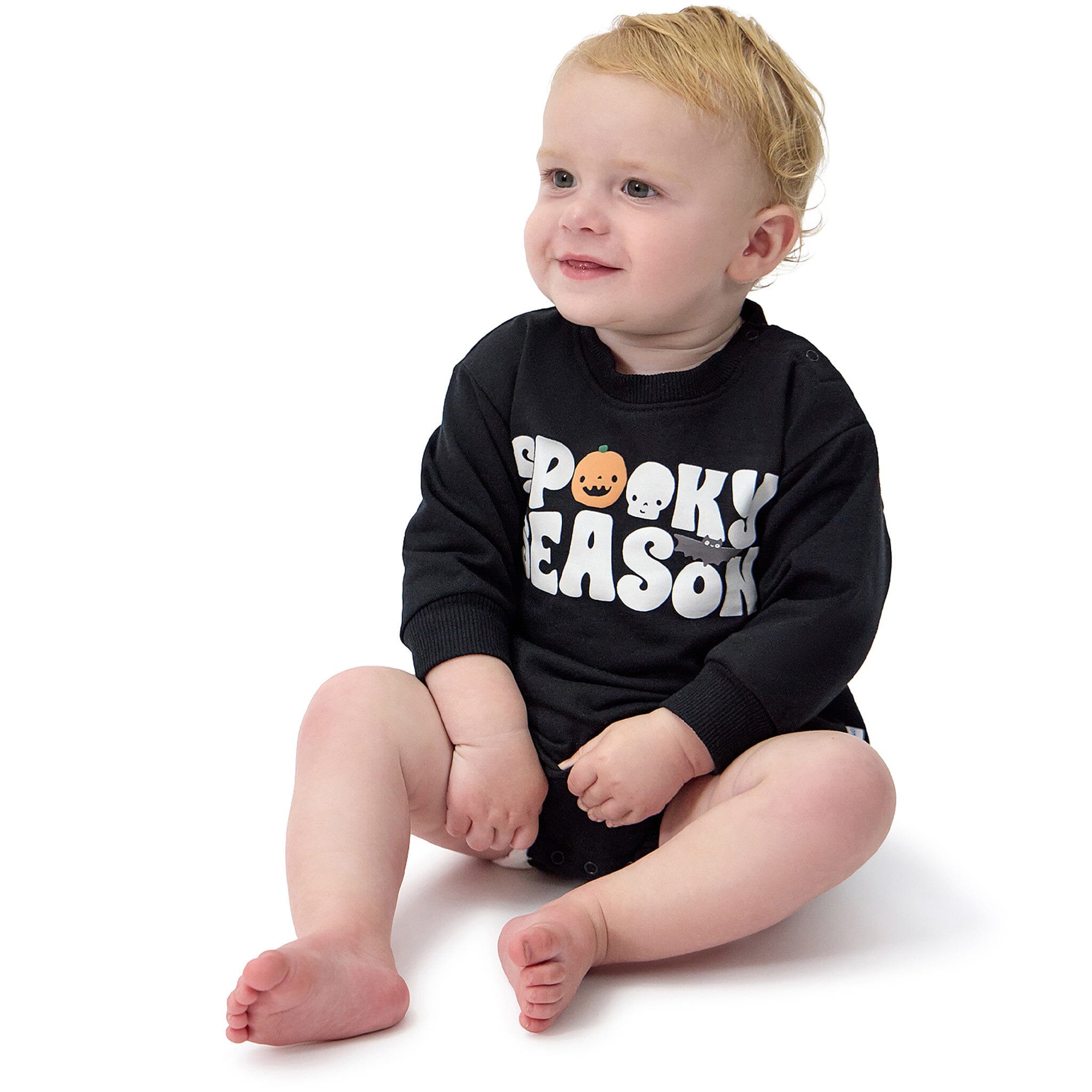 Baby Neutral Spooky Season Sweatshirt Bubble Romper - Image 2