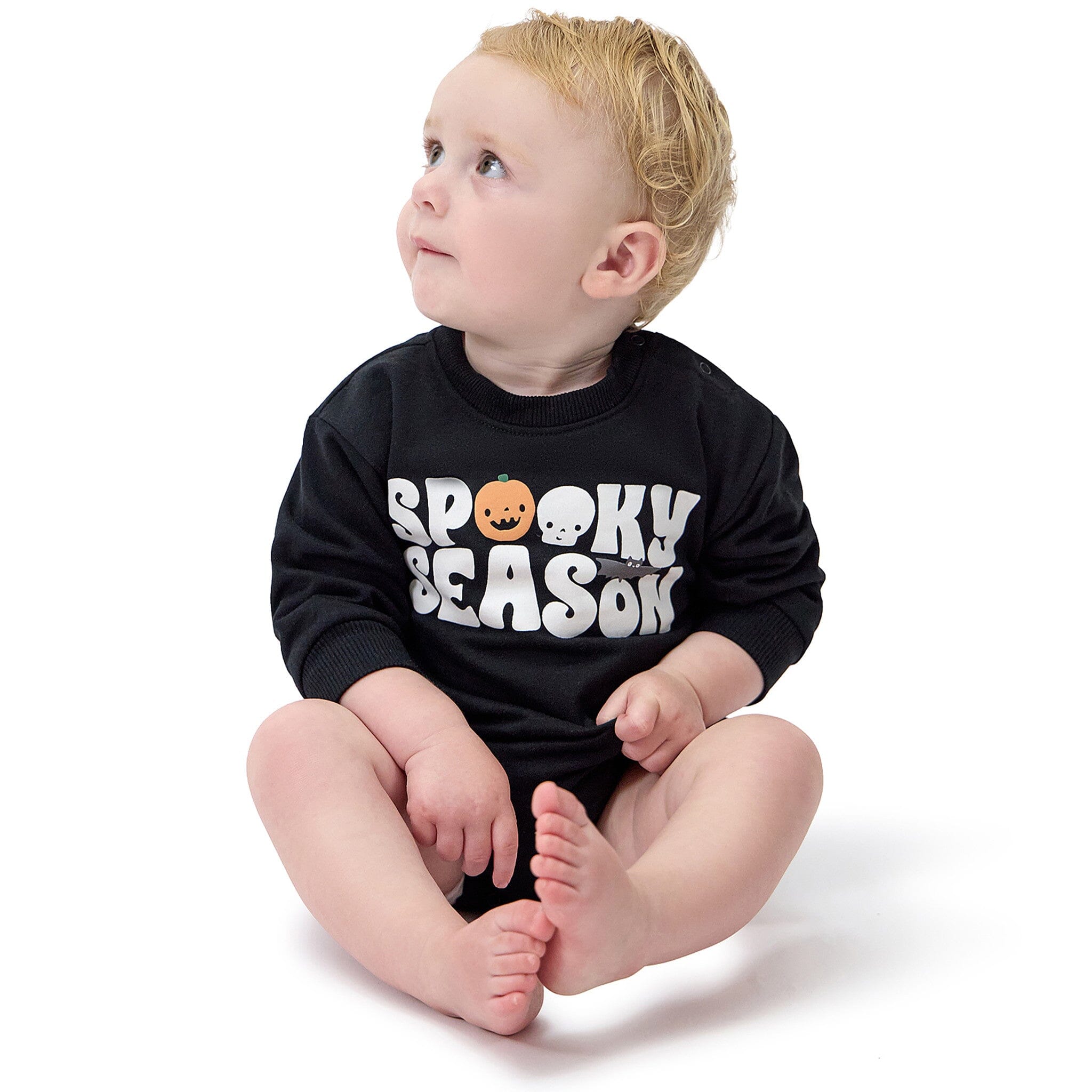 Baby Neutral Spooky Season Sweatshirt Bubble Romper - Image 3