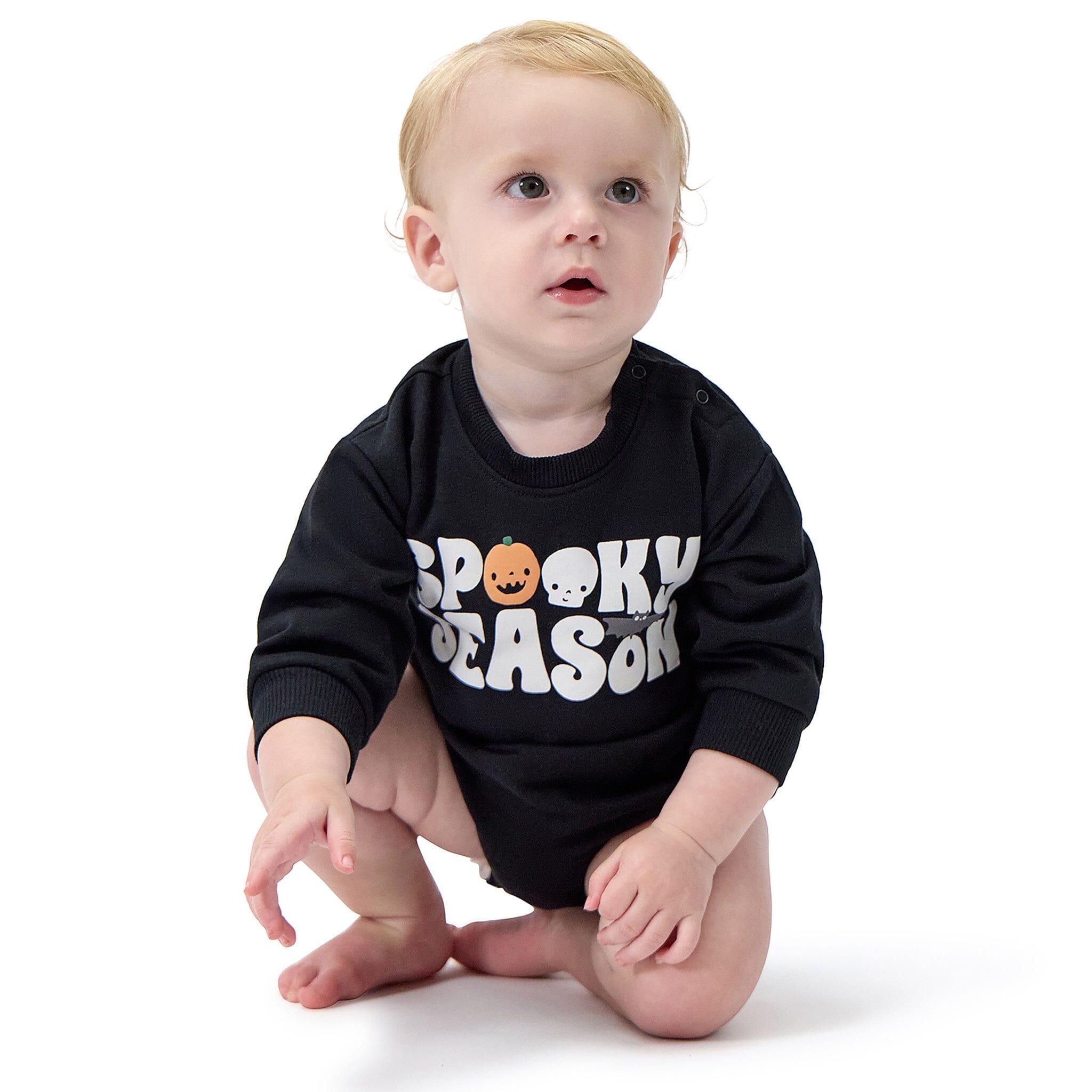 Baby Neutral Spooky Season Sweatshirt Bubble Romper - Image 4