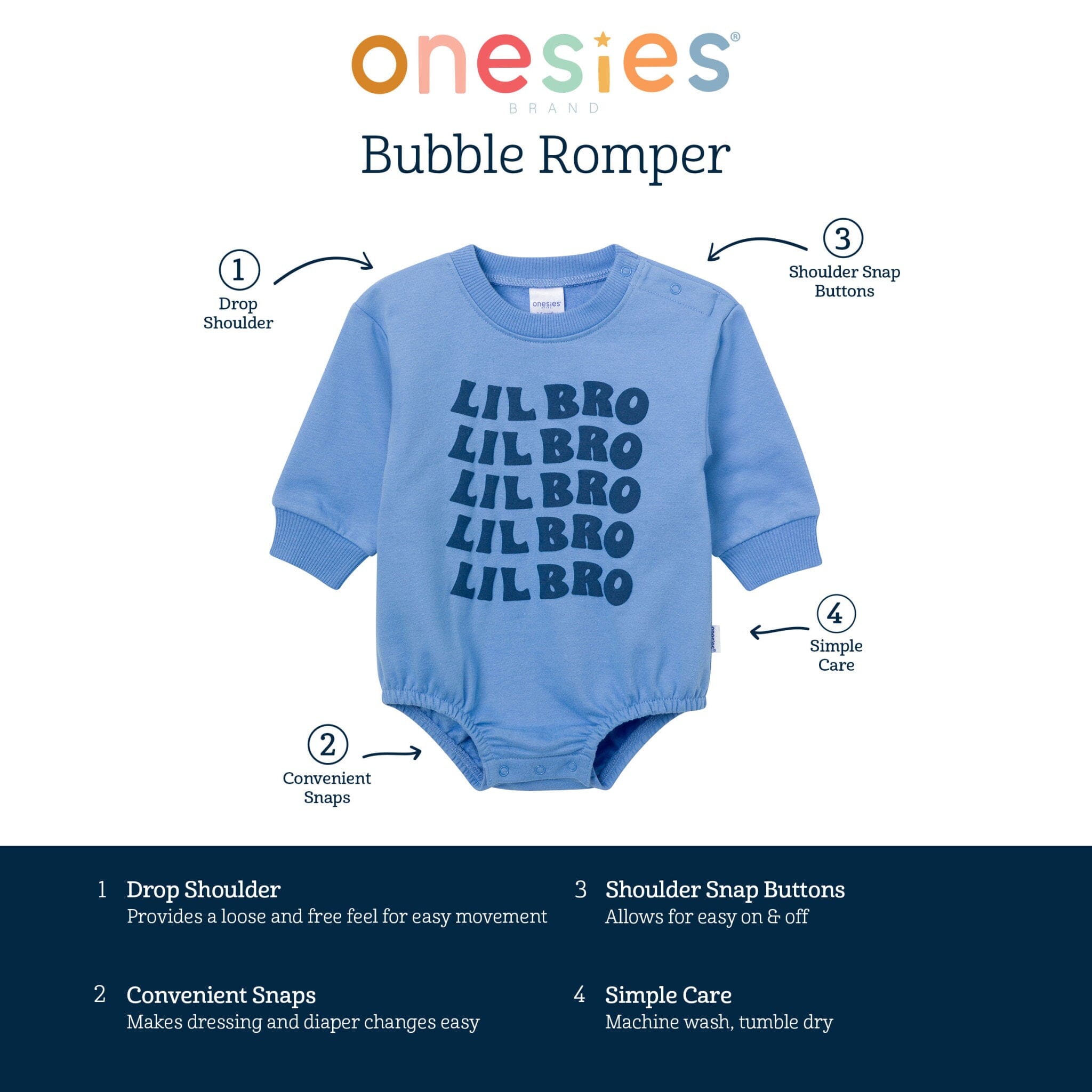 Baby Boys Lil' Bro Sweatshirt Bubble Romper - Image 8