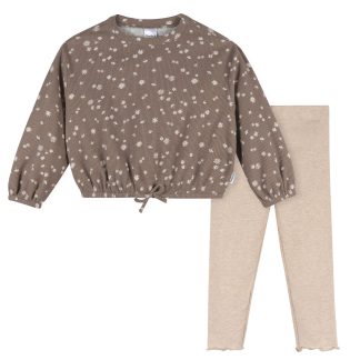 2-Piece Toddler Girls Brown Daisies Top and Legging Set