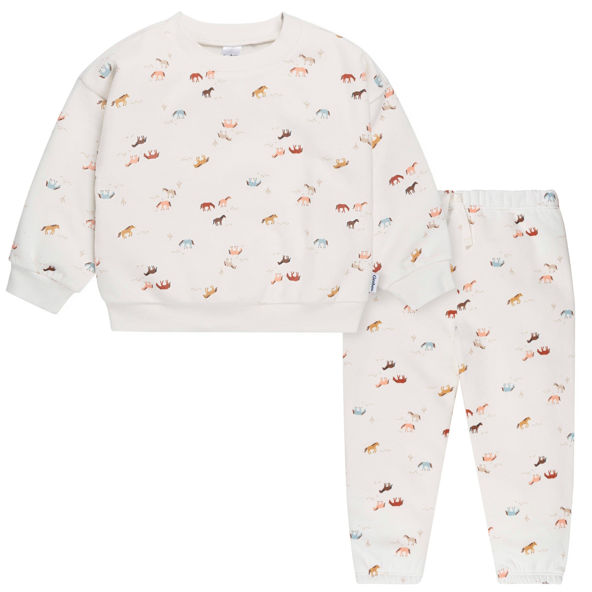 2-Piece Baby & Toddler Girls Colorful Horses Sweatshirt & Pant Set