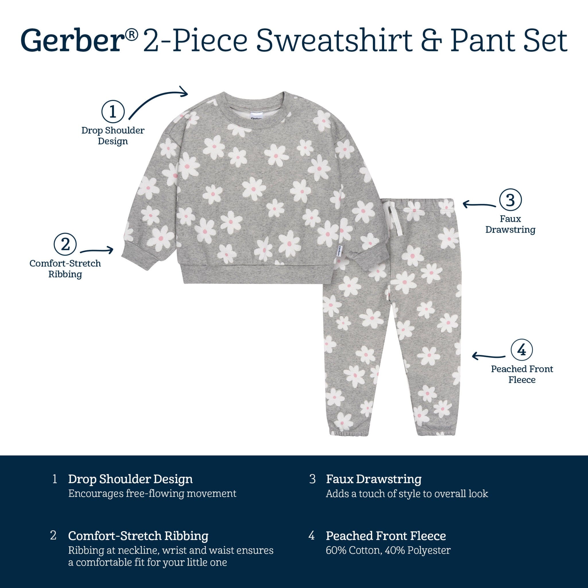 2-Piece Baby & Toddler Girls Big Daisies Sweatshirt & Pant Set - Image 9