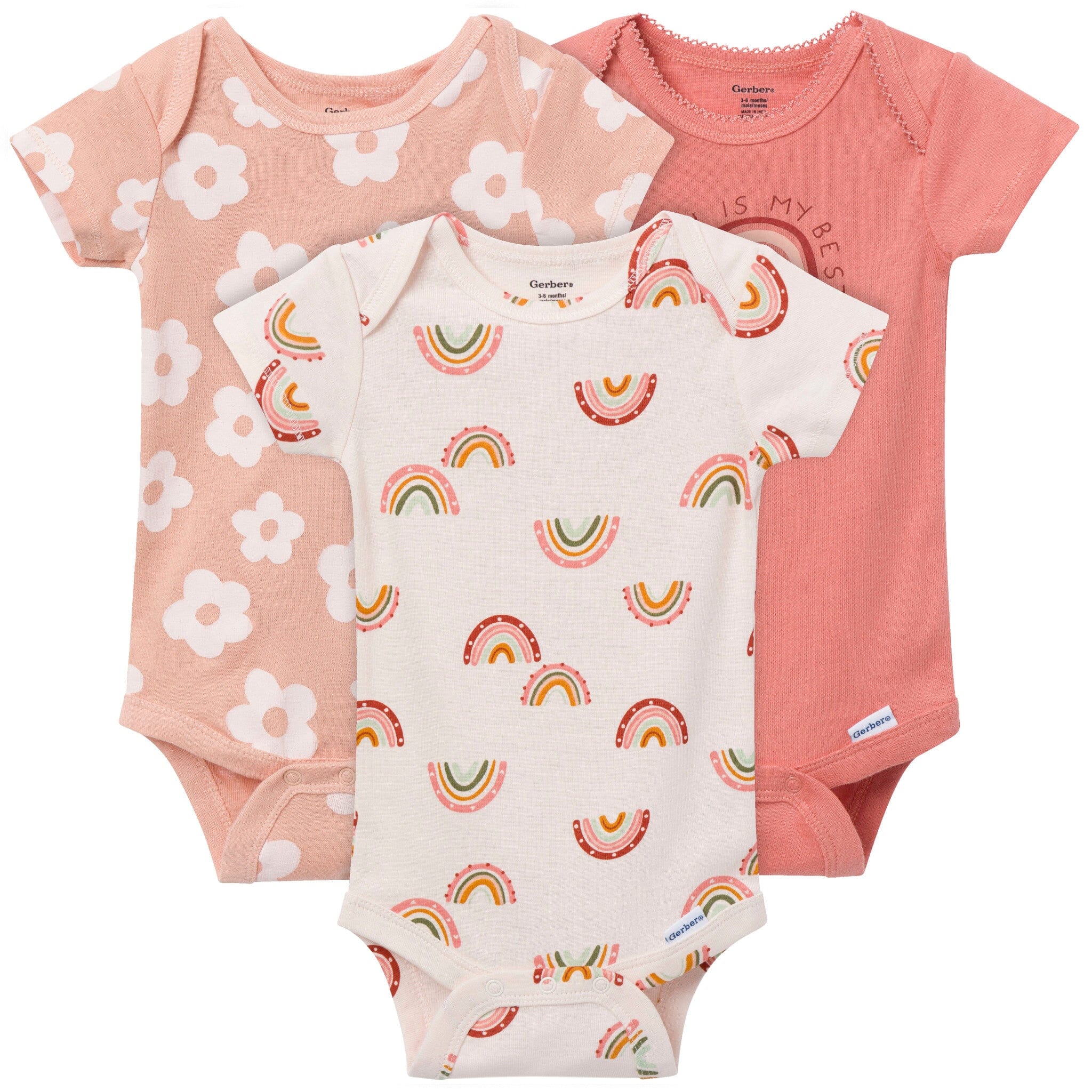 3-Pack Baby Girls Rainbow Short Sleeve Onesies® Bodysuits