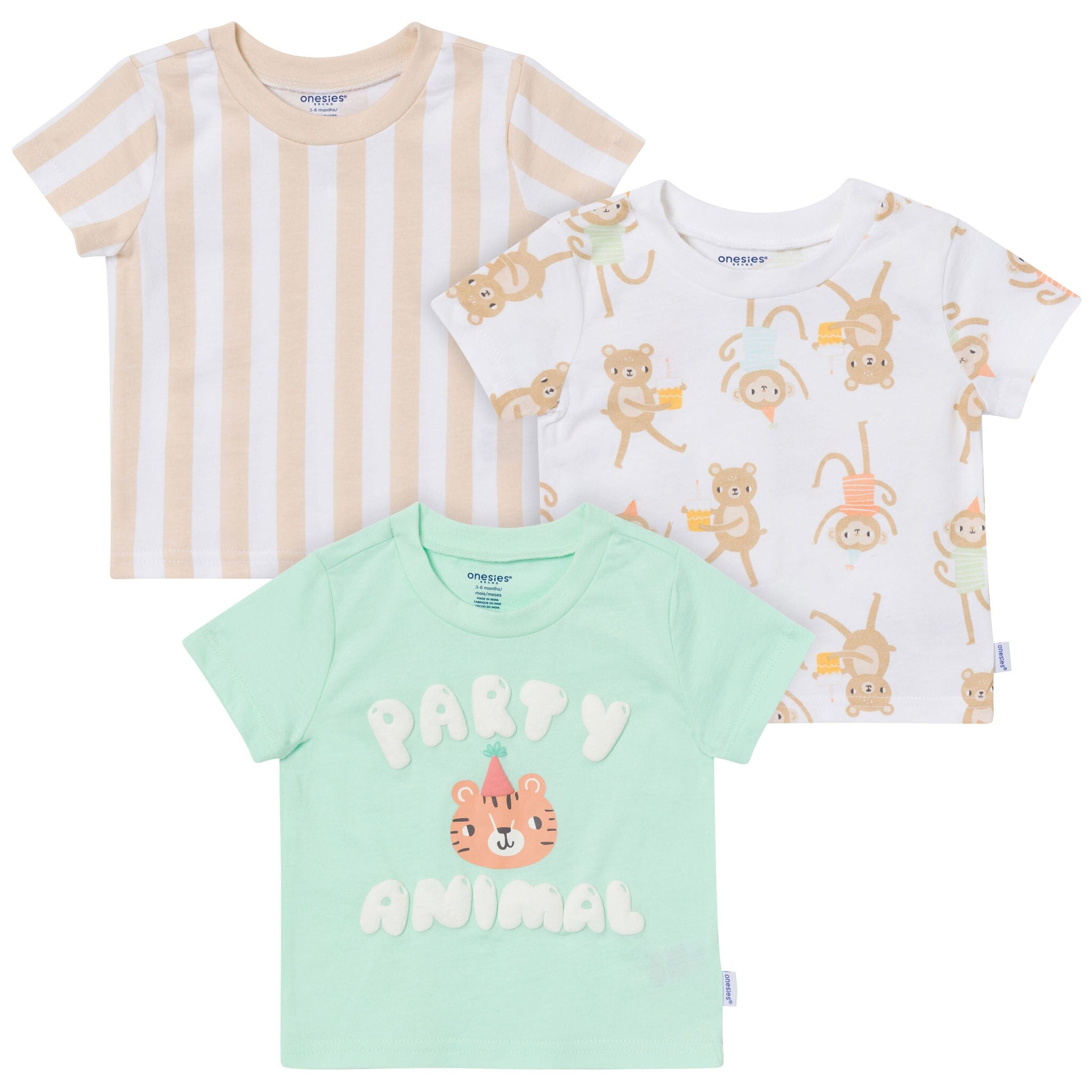 3-Pack Baby Neutral Party Animal Tshirt