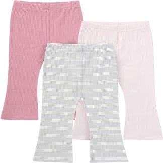 3-Pack Infant & Toddler Girls Gray and Pink Ribbed Flare Leggings