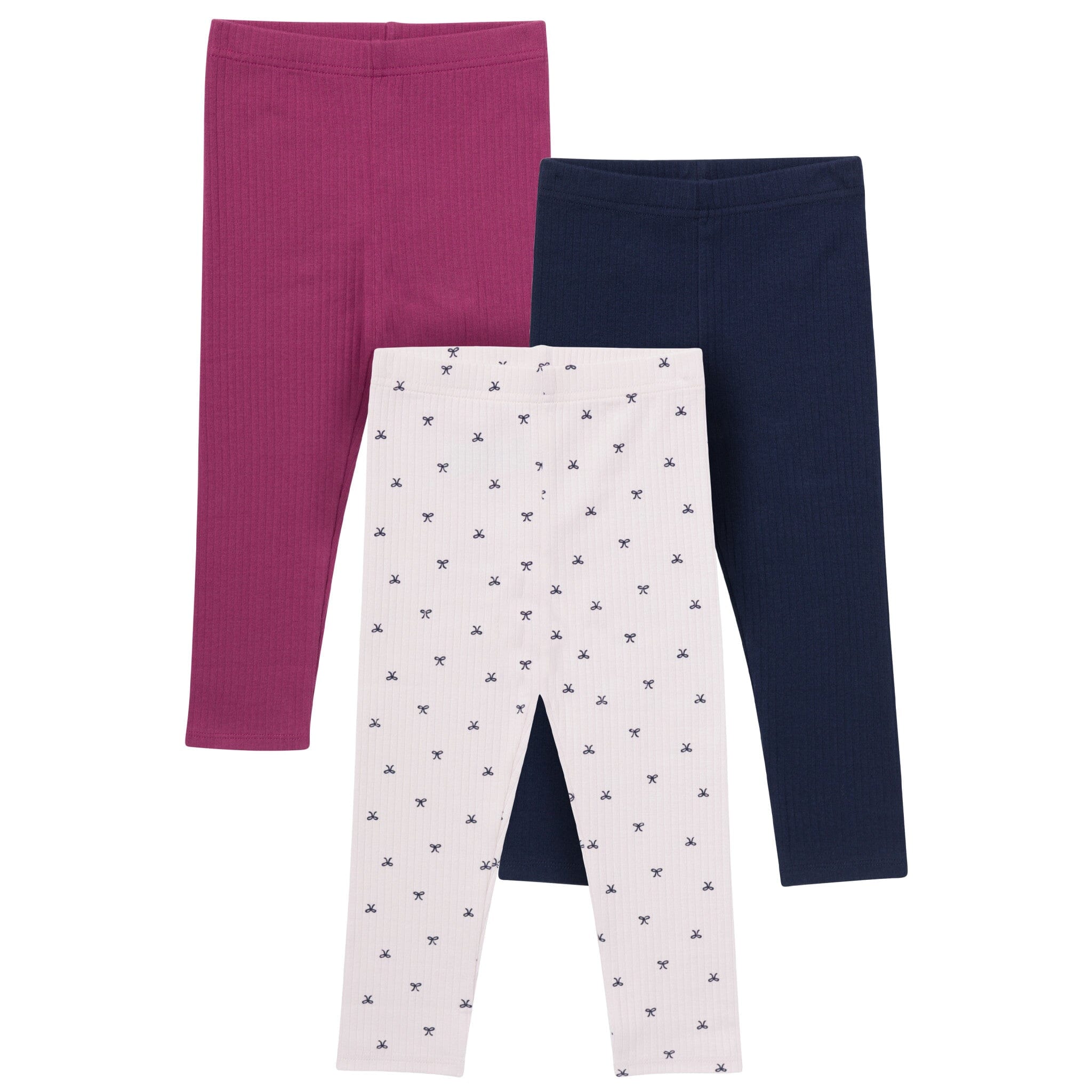 3-Pack Baby & Toddler Girls Pink Bows, Blue & Purple Ribbed Leggings