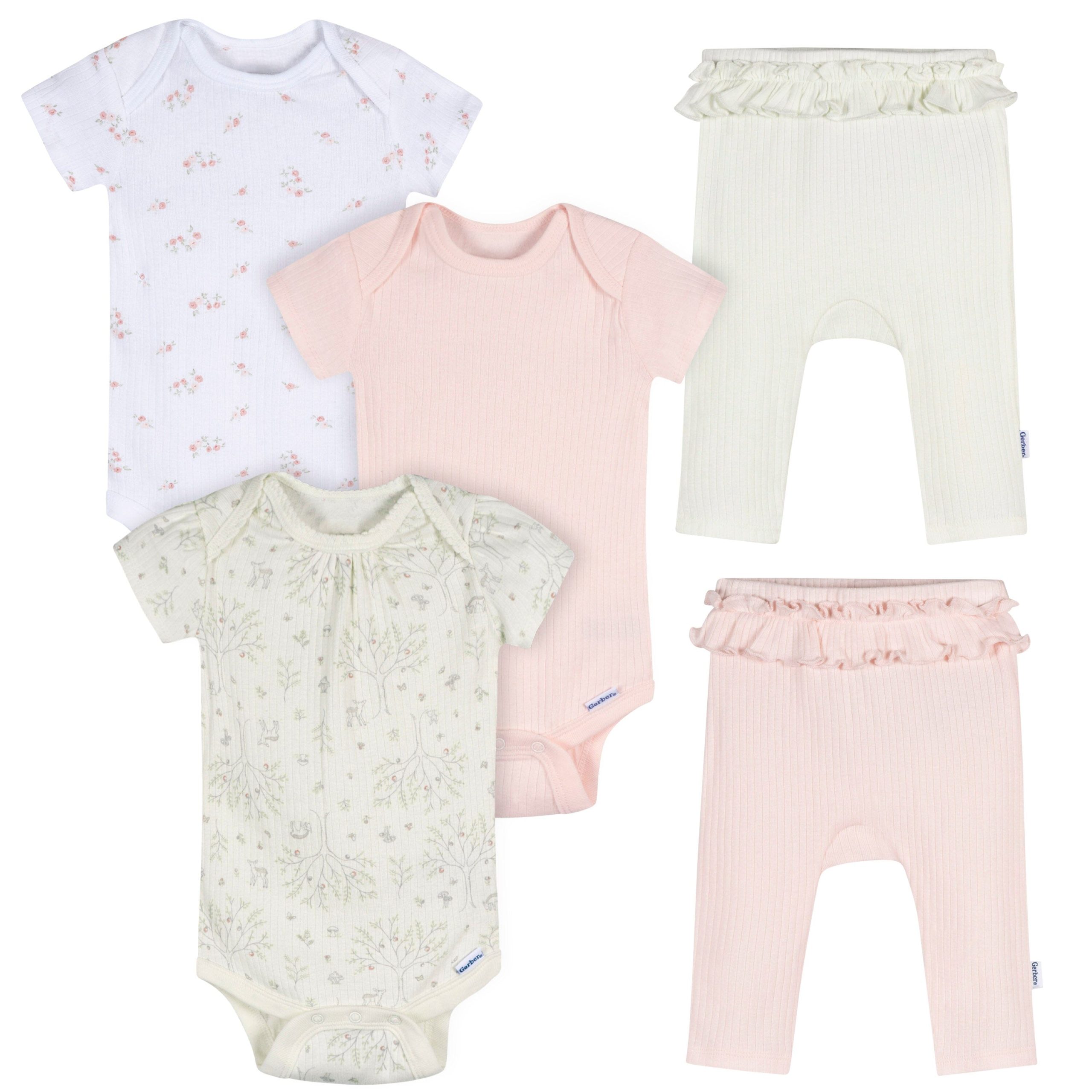 5-Piece Baby Girls Deer Bodysuits & Pants Set