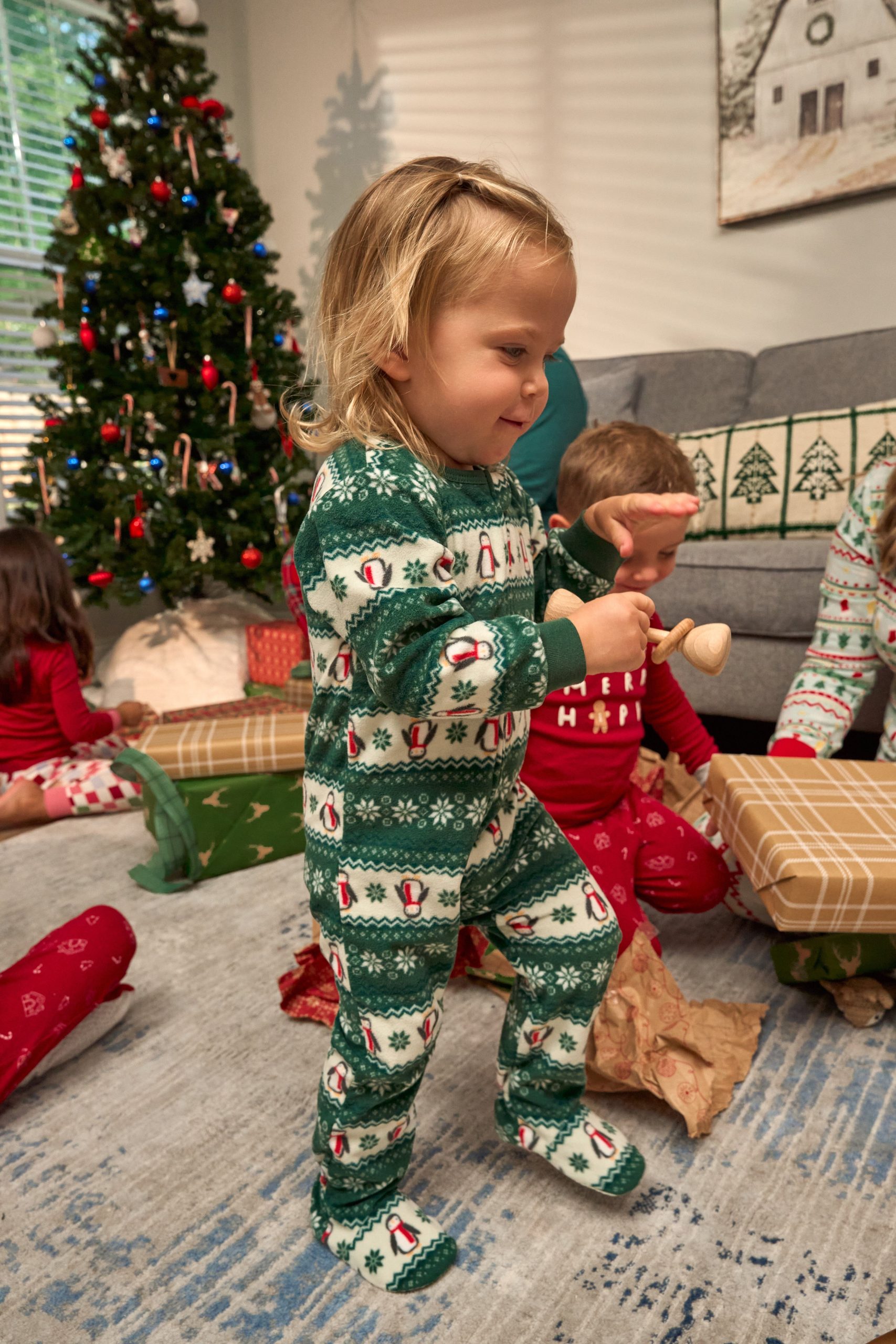 Baby & Toddler Neutral Green Fair Isle Footed Fleece Pajamas - Image 4