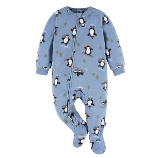 Baby & Toddler Boys Blue Penguins Footed Fleece Pajamas