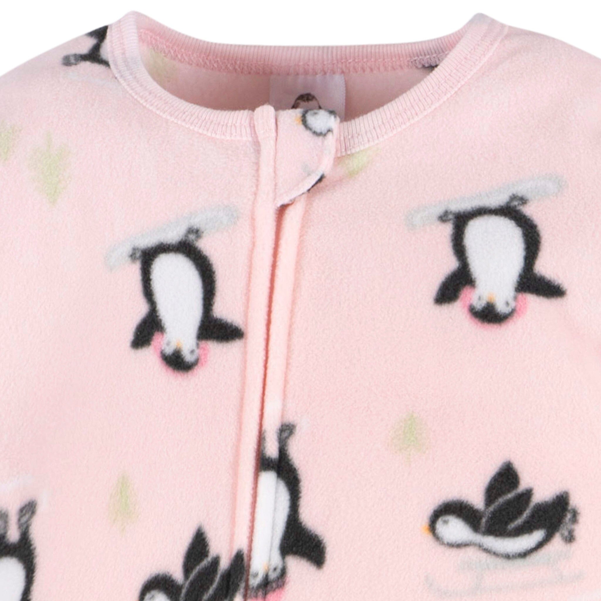 Baby & Toddler Girls Pink Penguins Footed Fleece Pajamas - Image 2