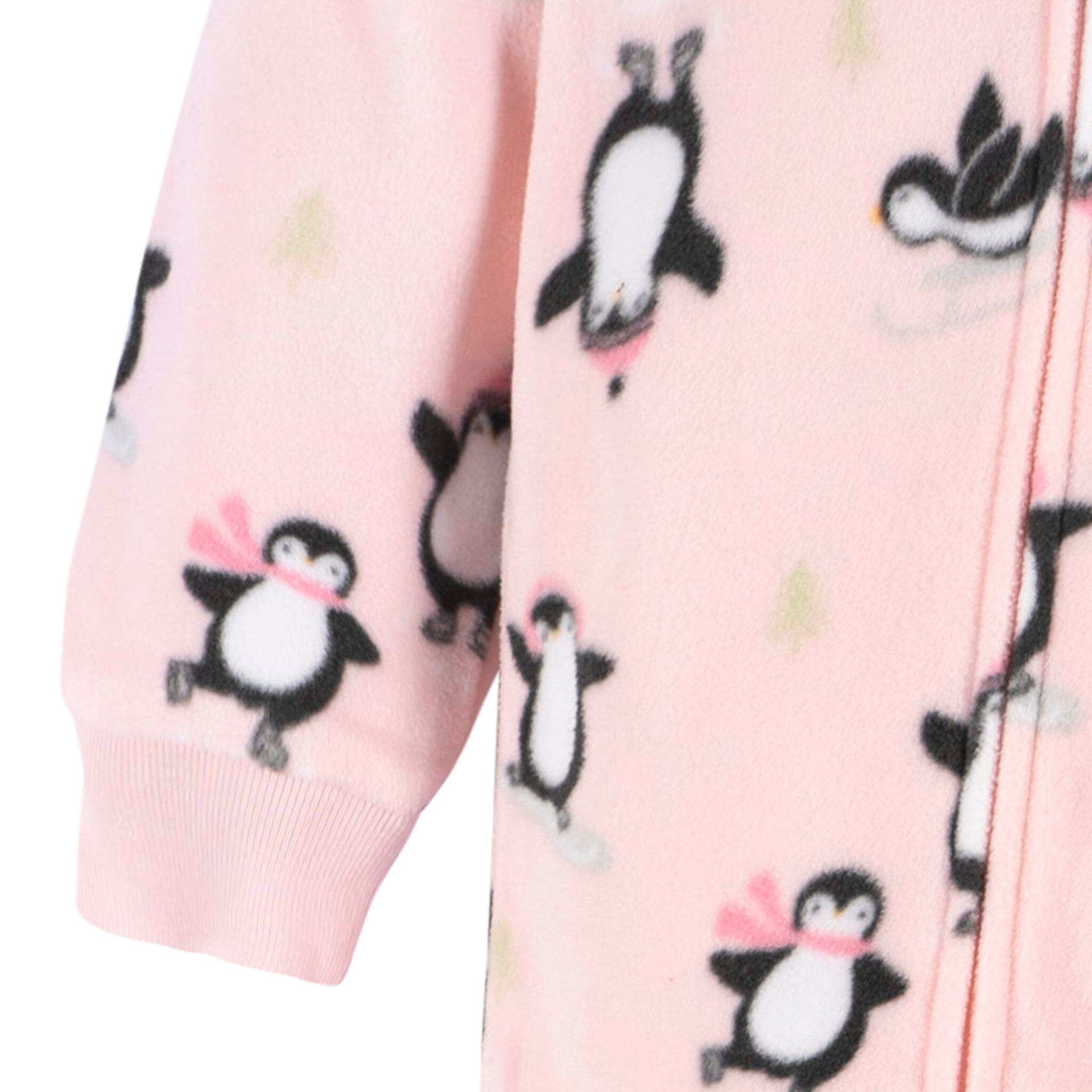 Baby & Toddler Girls Pink Penguins Footed Fleece Pajamas - Image 3