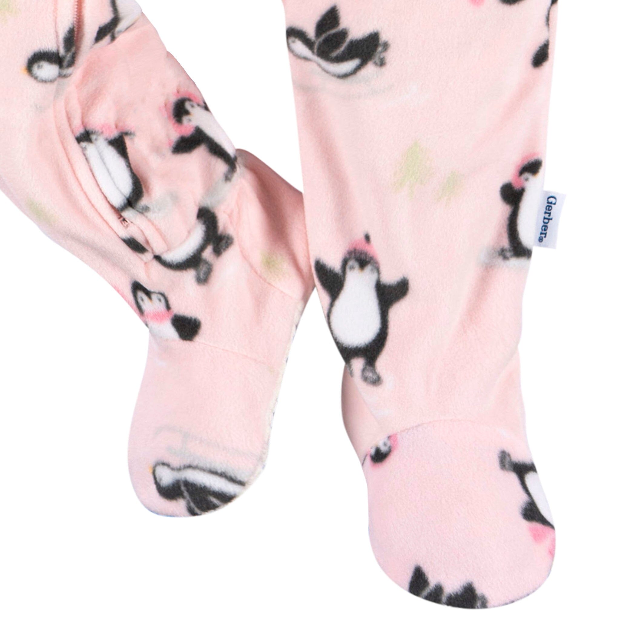 Baby & Toddler Girls Pink Penguins Footed Fleece Pajamas - Image 4