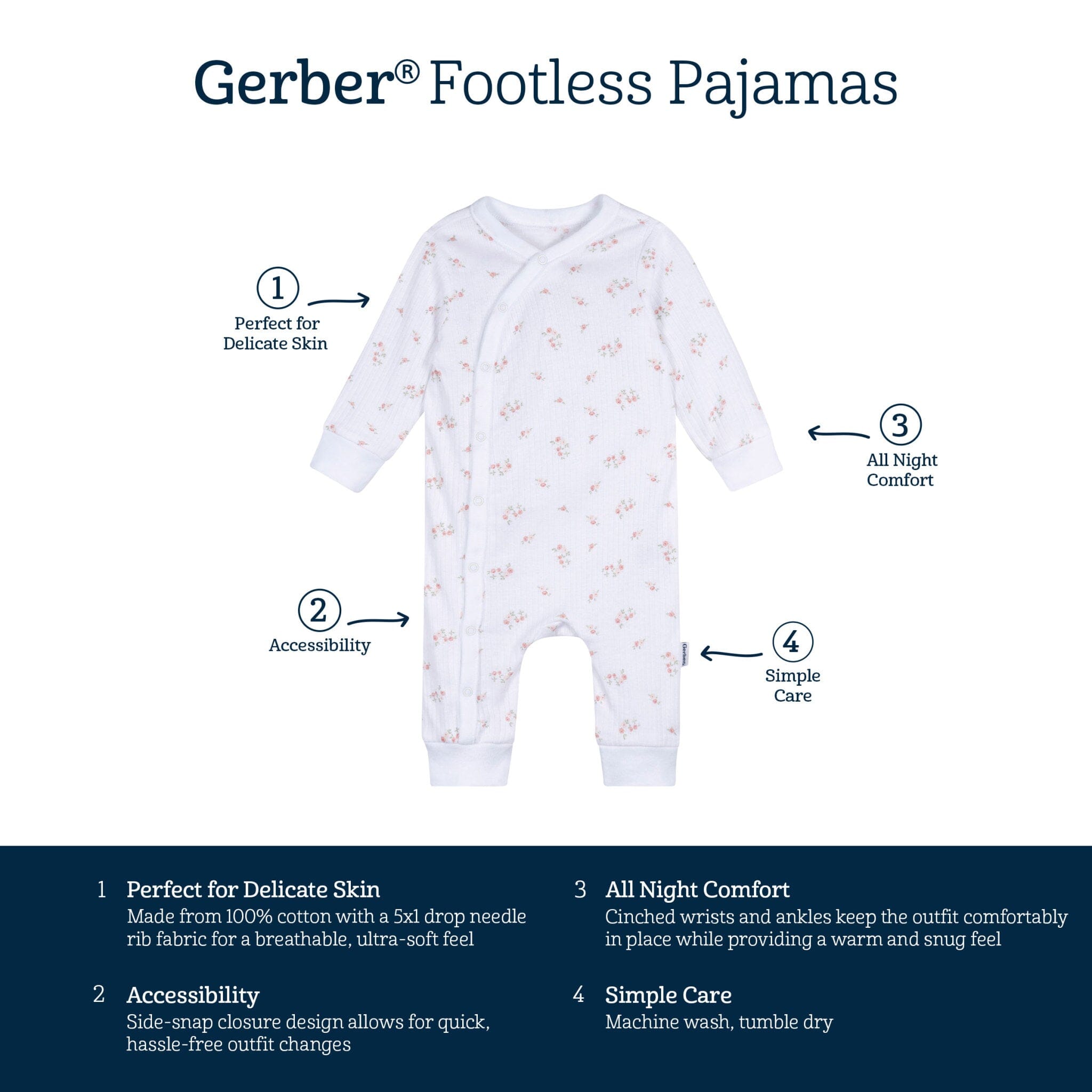 Baby Girls Floral Footless Pajamas - Image 6