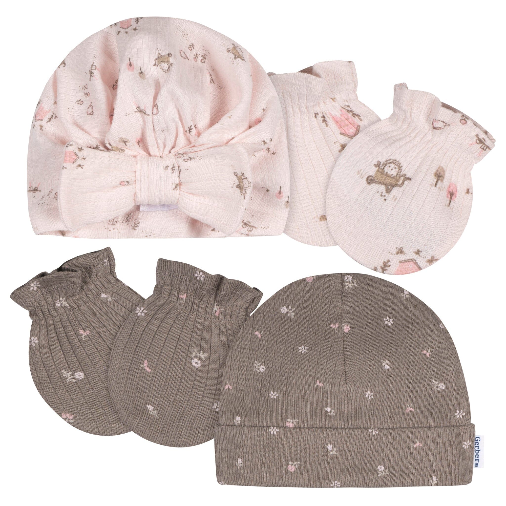 4-Piece Baby Girls Garden Cap and Mitten Set