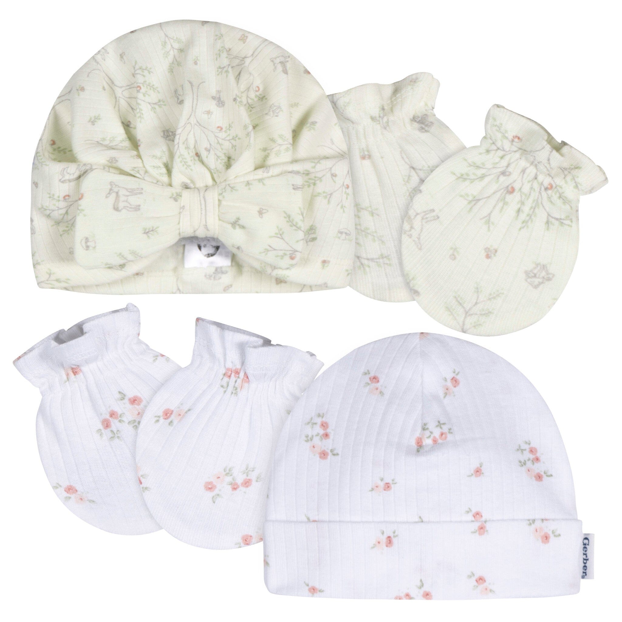 4-Piece Baby Girls Deer Cap and Mitten Set