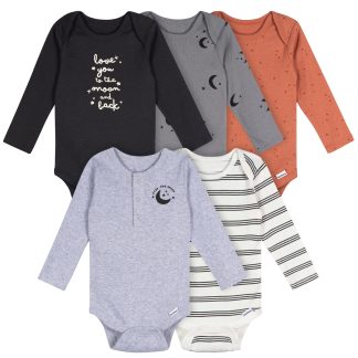 5-Pack Baby Boys Moons Long Sleeve Bodysuits