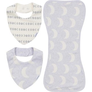 3-Piece Baby Neutral Grey Moons Bandana Bib & Burpcloth Set