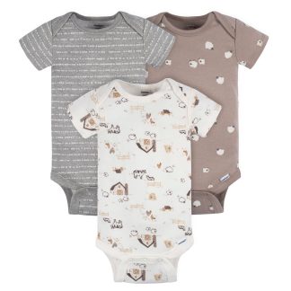 3-Pack Baby Neutral Farming Short Sleeve Onesies® Bodysuits