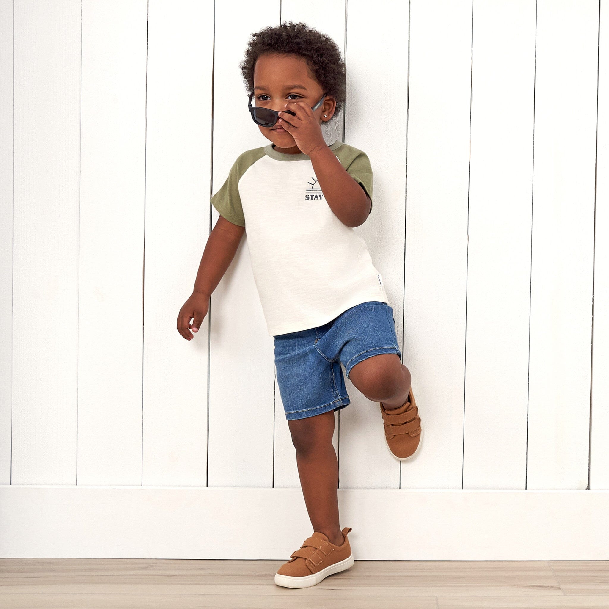 Infant & Toddler Neutral Light Wash Denim Shorts - Image 3