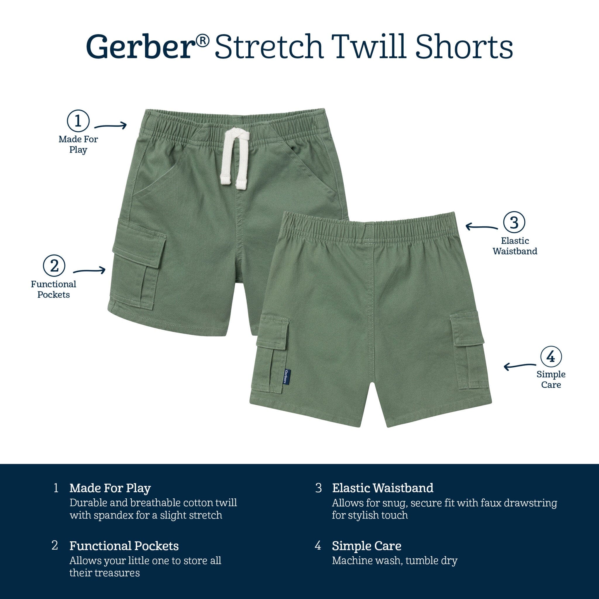 Infant & Toddler Boys Green Twill Cargo Shorts - Image 6