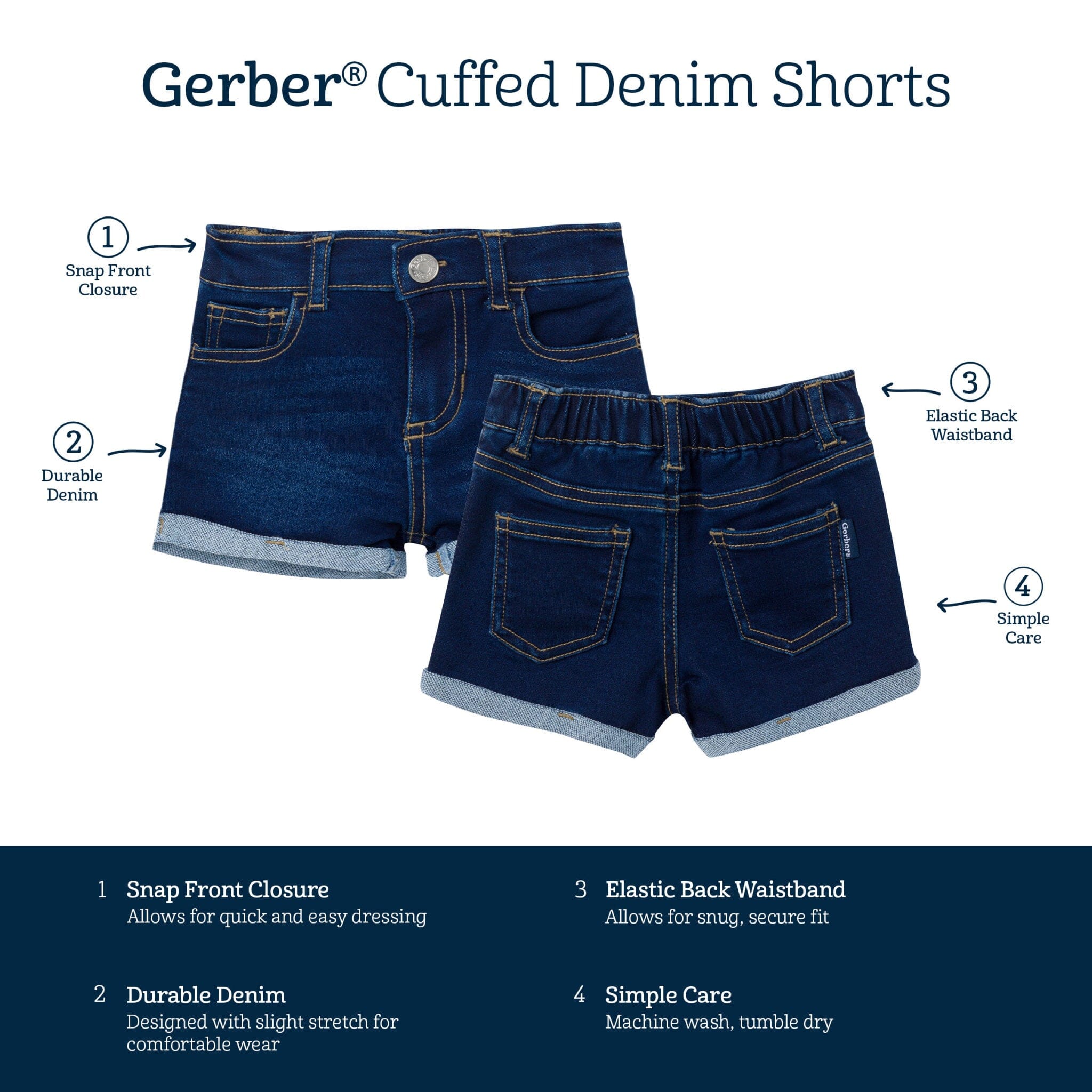 Baby & Toddler Neutral Dark Wash Cuffed Denim Shorts - Image 6