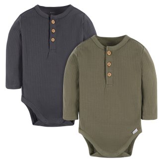 2-Pack Baby Boys Charcoal & Green Henley Onesies® Bodysuits