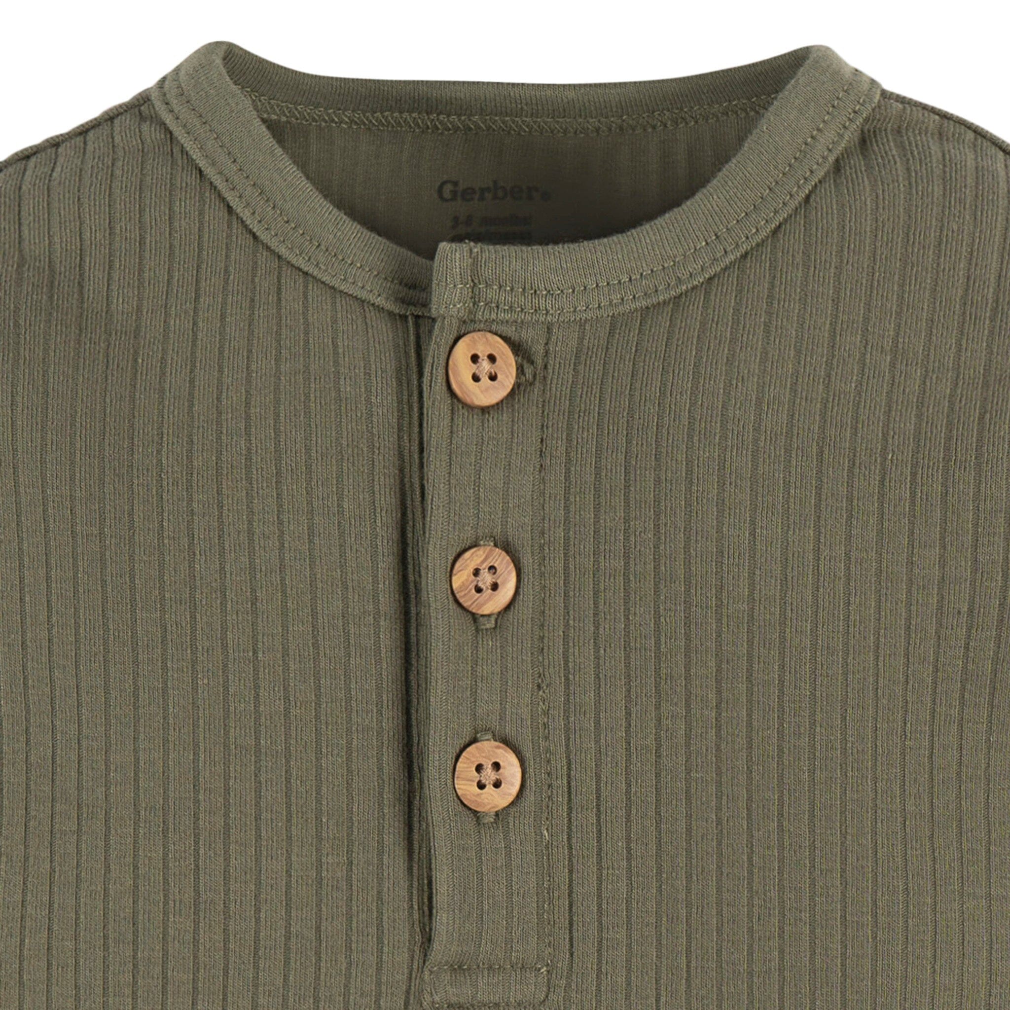 2-Pack Baby Boys Charcoal & Green Henley Onesies® Bodysuits - Image 3