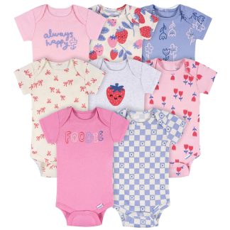 8-Pack Baby Girls Berry Happy Short Sleeve Onesies® Bodysuits
