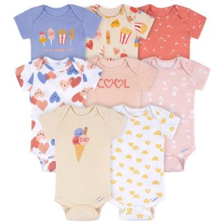 8-Pack Baby Girls Cool Snacks Short Sleeve Onesies® Bodysuits