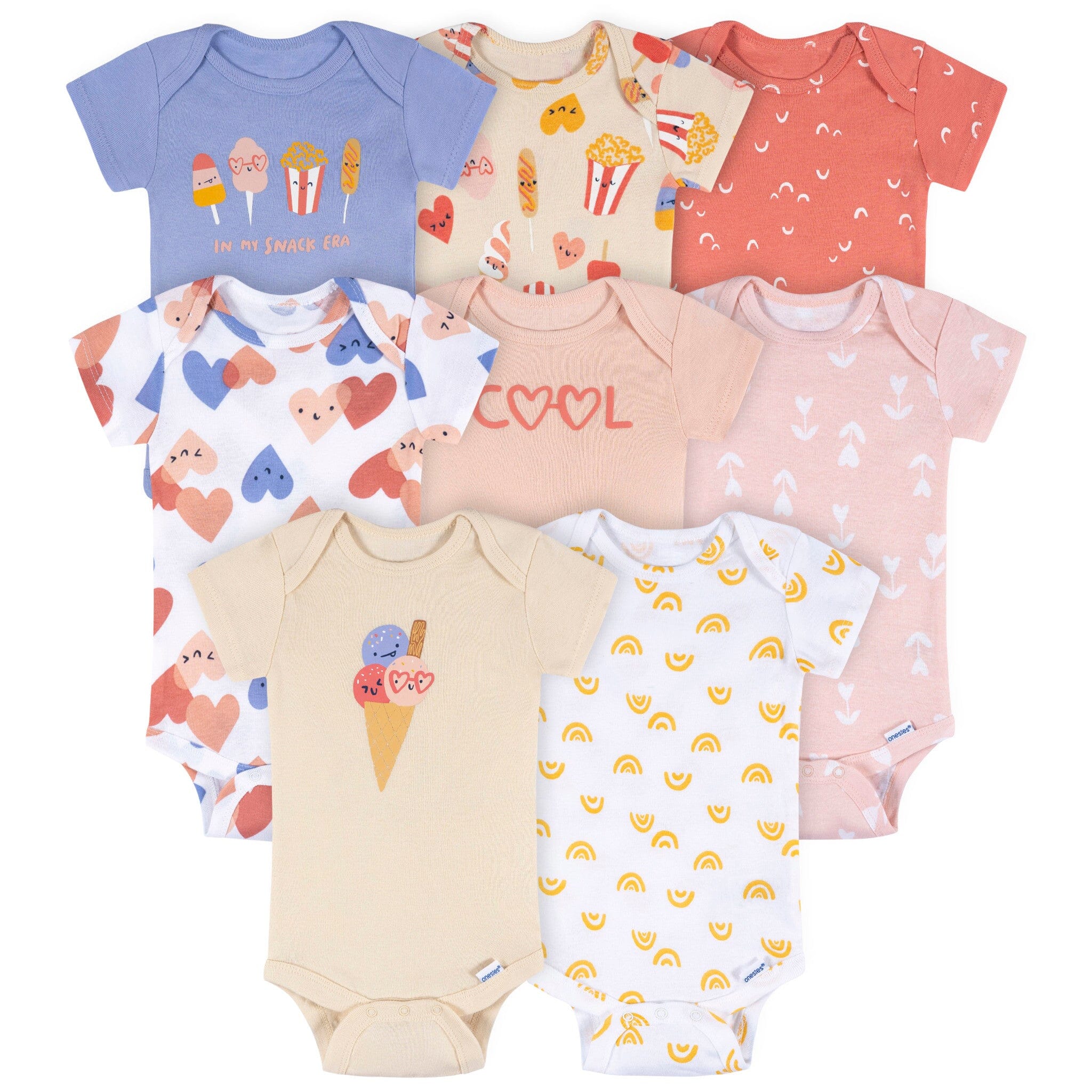 8-Pack Baby Girls Cool Snacks Short Sleeve Onesies® Bodysuits