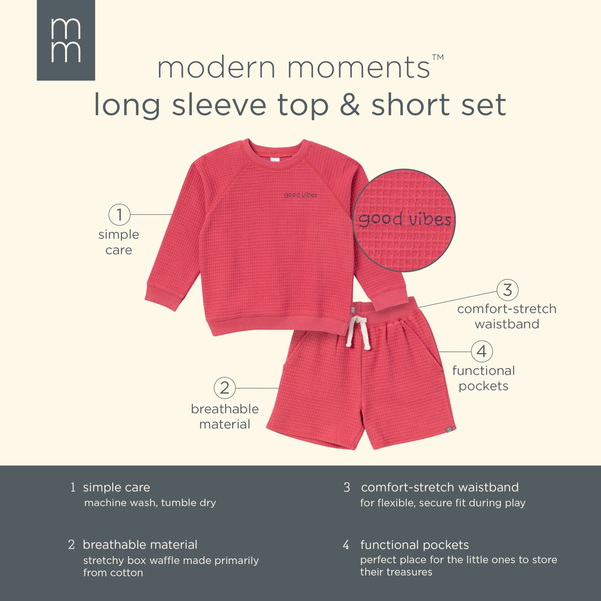 2-Piece Infant & Toddler Boys Dusty Red Long Sleeve Top and Shorts Set - Image 8