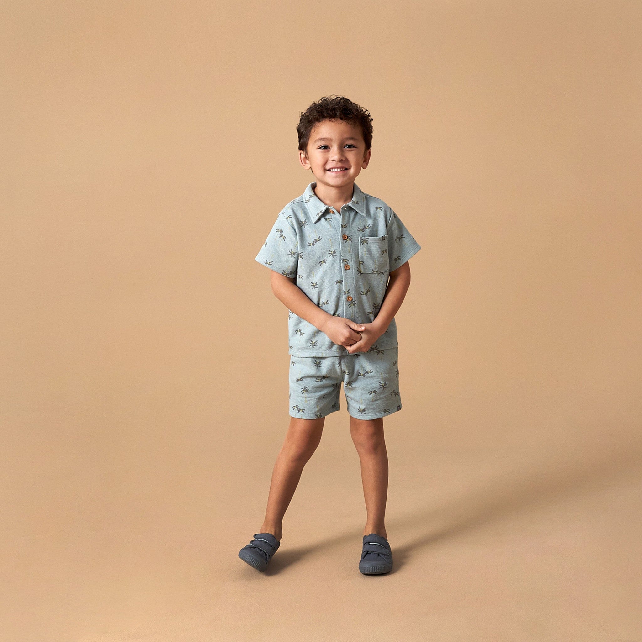 2-Piece Infant & Toddler Boys Blue Palms Button Front Shirt and Shorts Set - Image 2