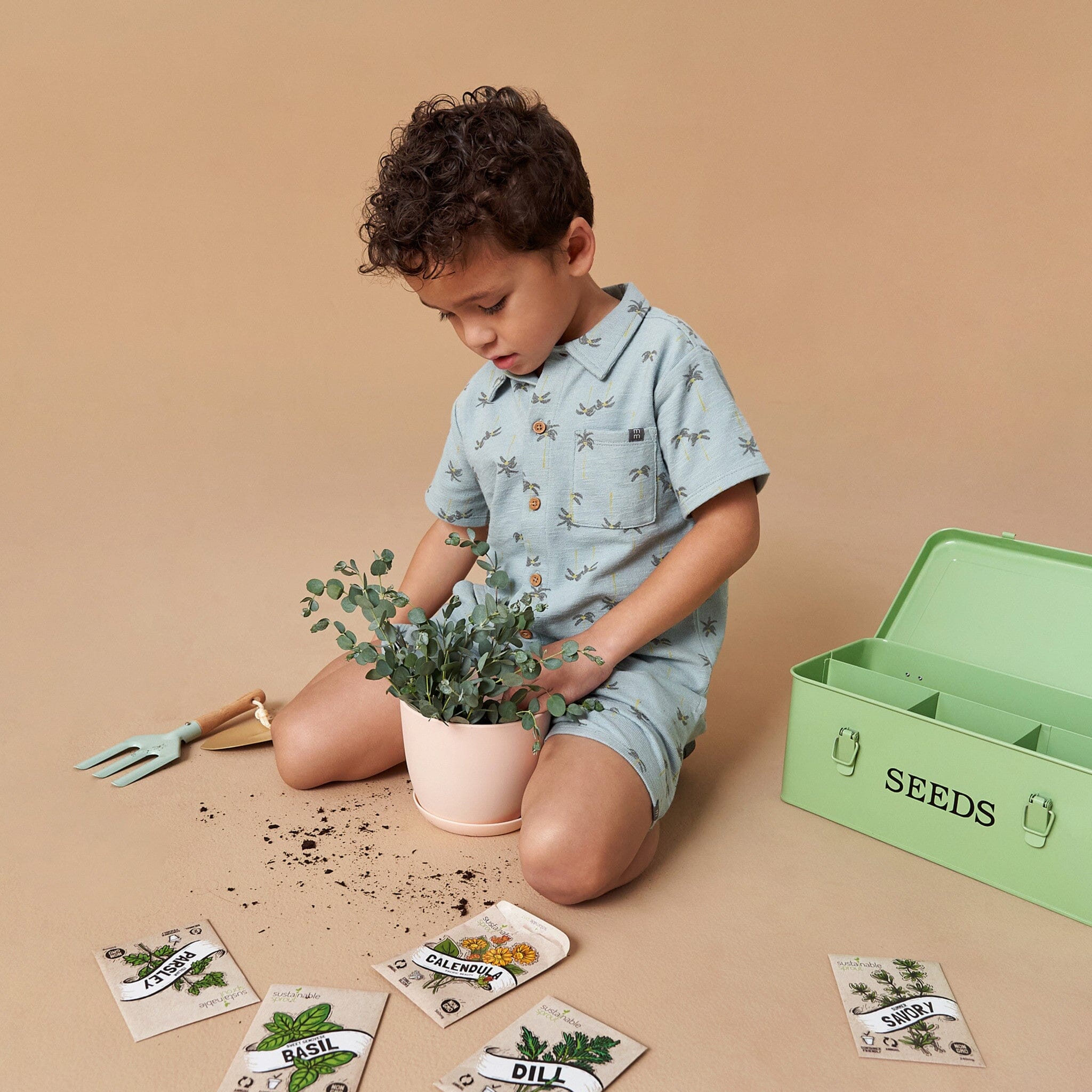 2-Piece Infant & Toddler Boys Blue Palms Button Front Shirt and Shorts Set - Image 3