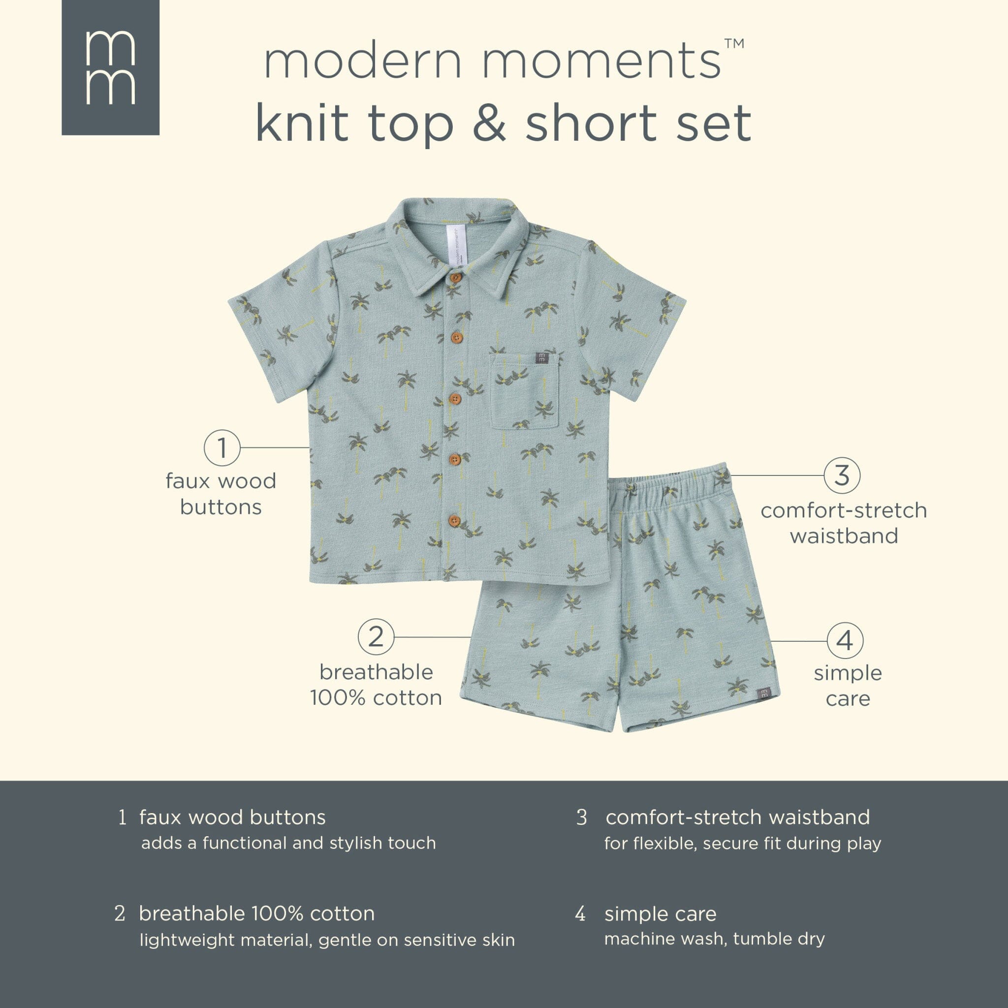 2-Piece Infant & Toddler Boys Blue Palms Button Front Shirt and Shorts Set - Image 8
