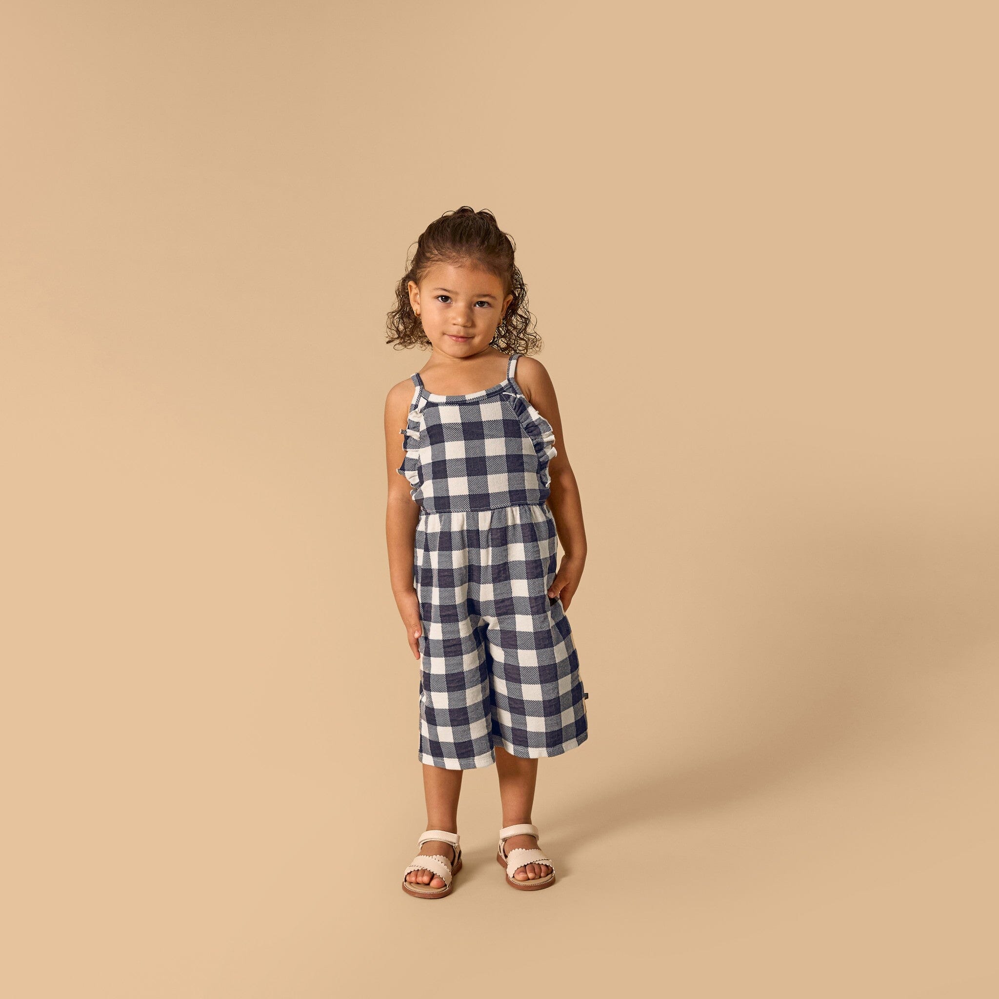 Infant & Toddler Girls Gingham Ruffle Wide Leg Romper - Image 2