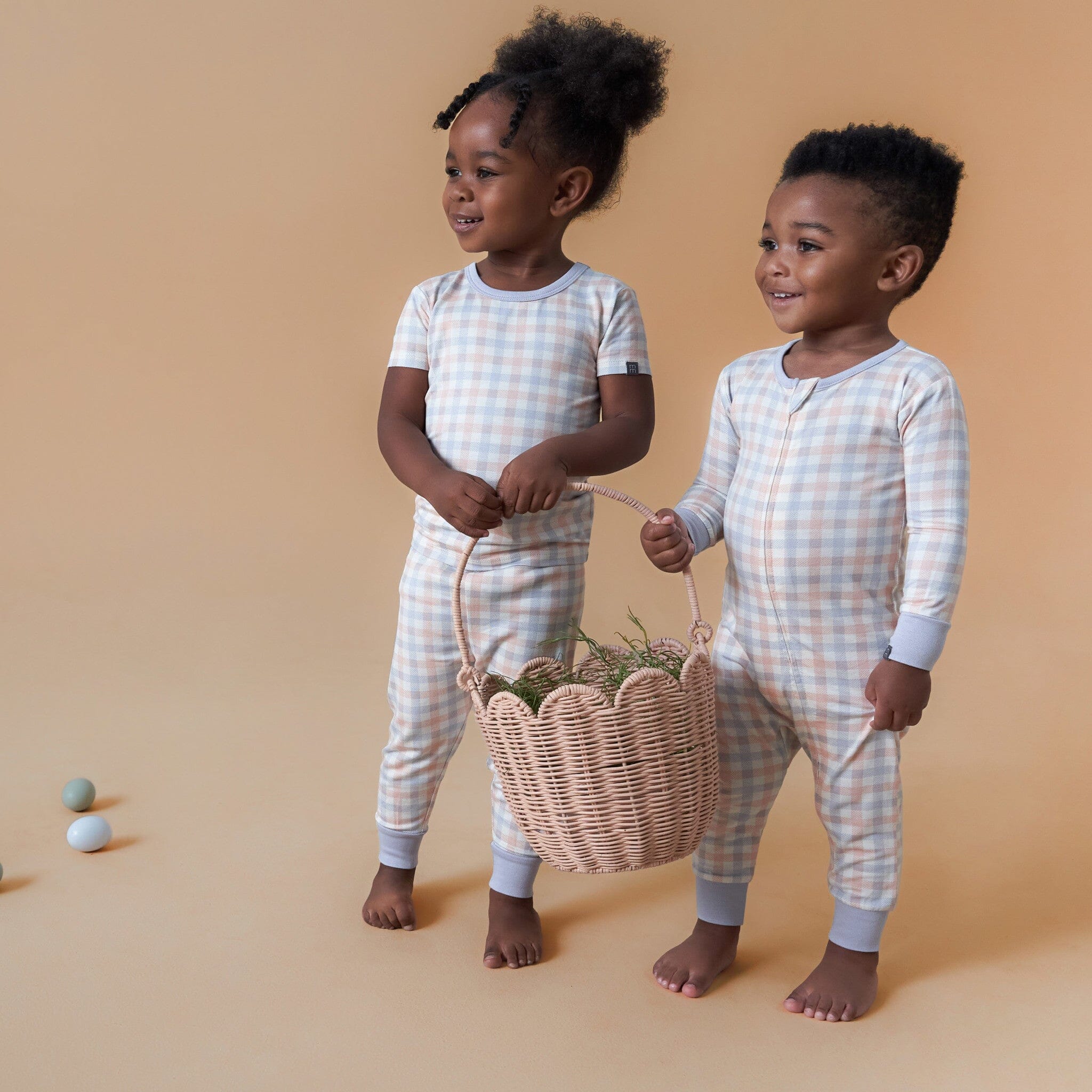 4-Piece Infant & Toddler Neutral Blue Plaid Viscose Snug Fitting Pajamas - Image 2