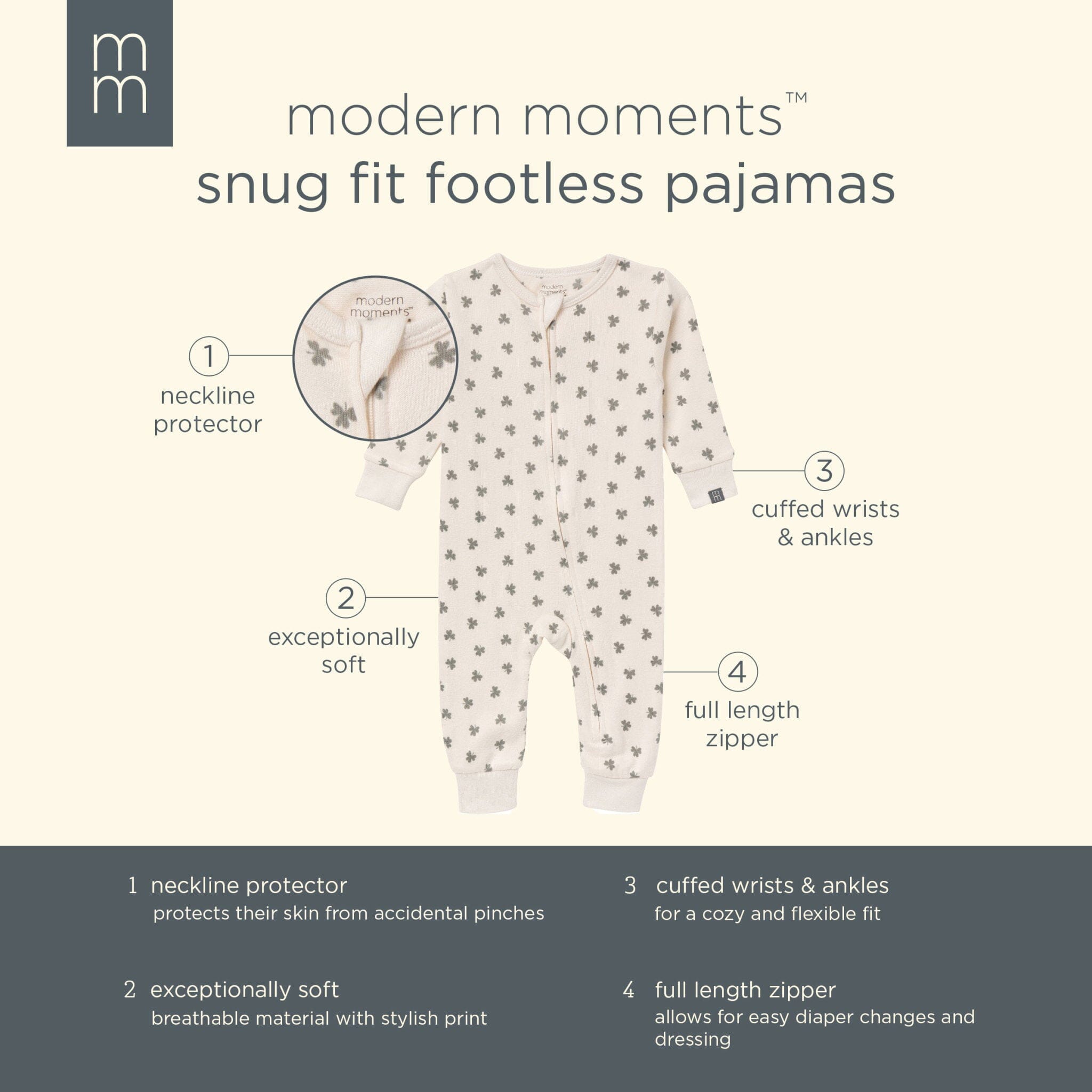 Baby & Toddler Neutral Beige Shamrock Snug Fitting Footless Hacci Pajamas - Image 6