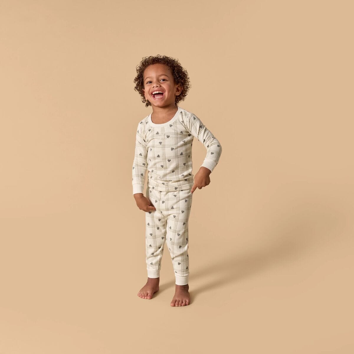 2-Piece Infant & Toddler Neutral Ivory Shamrock Snug Fitting Hacci Pajamas Set - Image 2