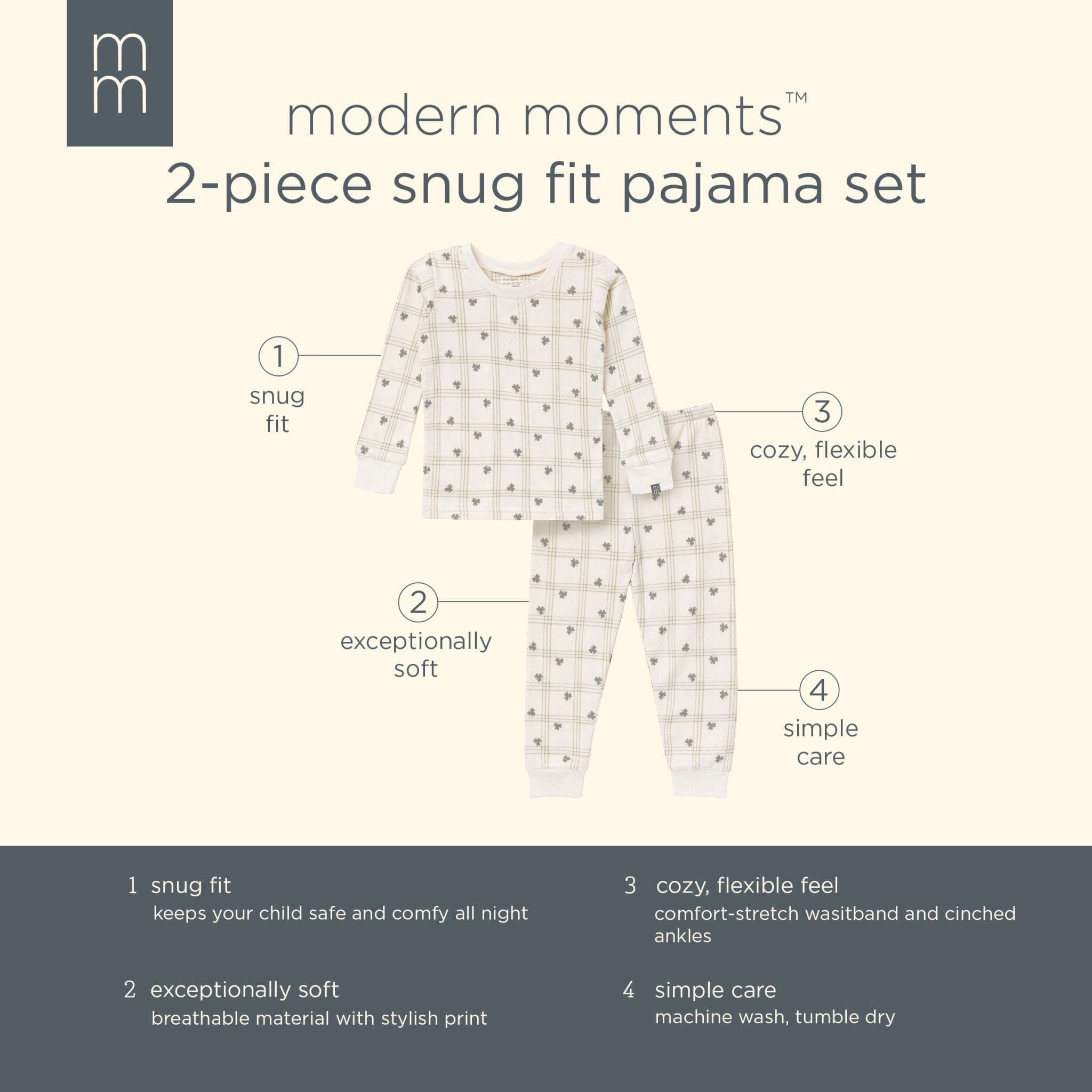2-Piece Infant & Toddler Neutral Ivory Shamrock Snug Fitting Hacci Pajamas Set - Image 9