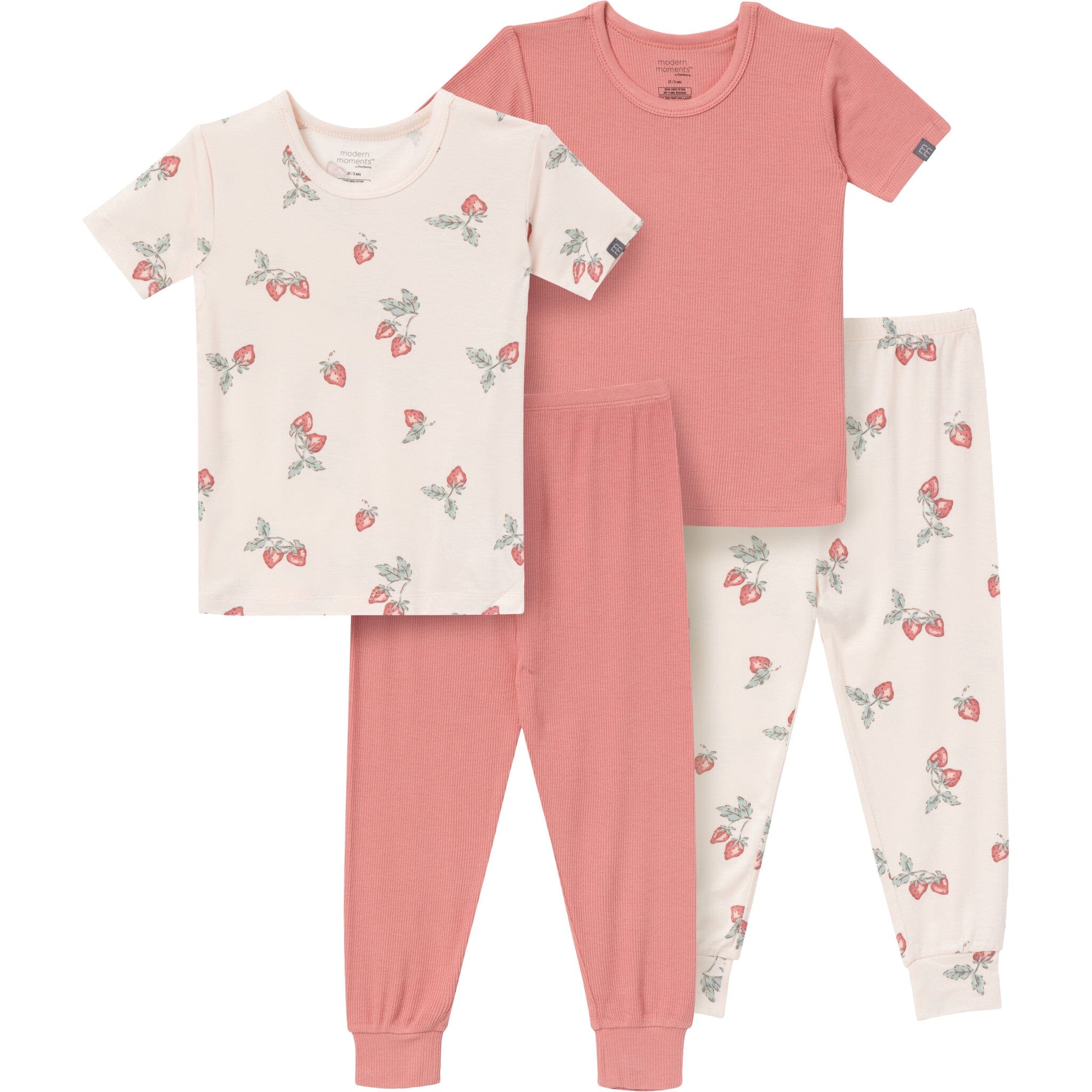 4-Piece Infant & Toddler Girls Rose Strawberry Viscose Snug Fitting Pajamas