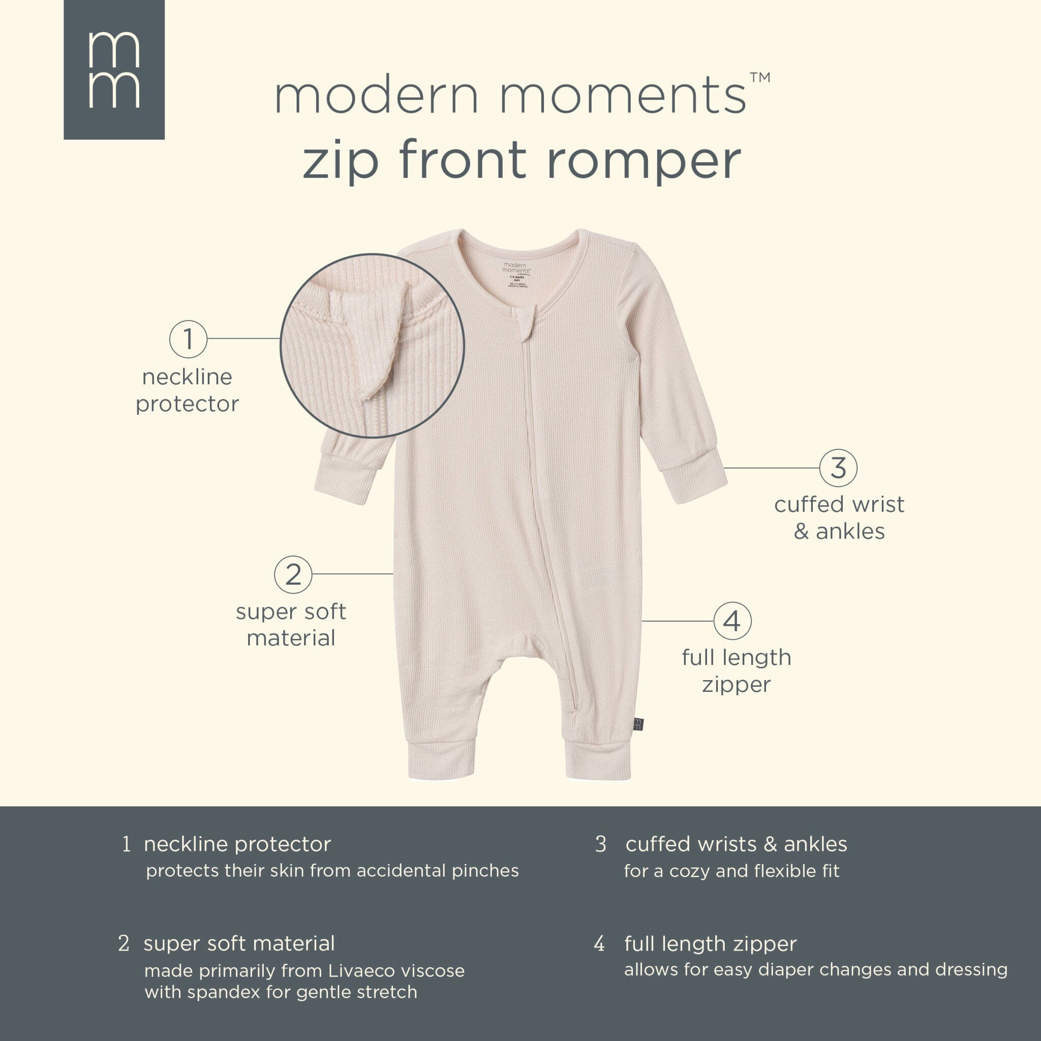 2-Pack Baby Neutral Pasta Dinner Zip Front Viscose Rompers - Image 10