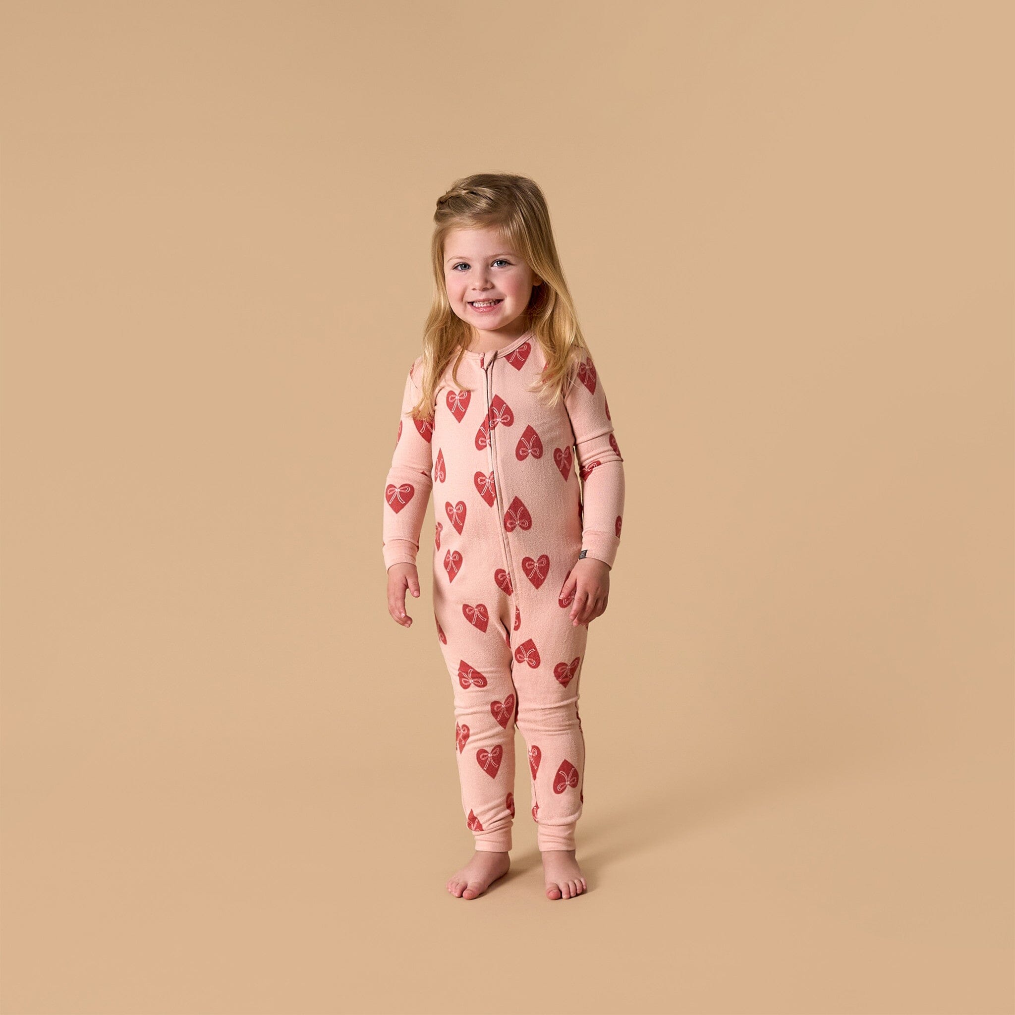 Baby & Toddler Girls Pink Hearts Snug Fitting Footless Hacci Pajamas - Image 3