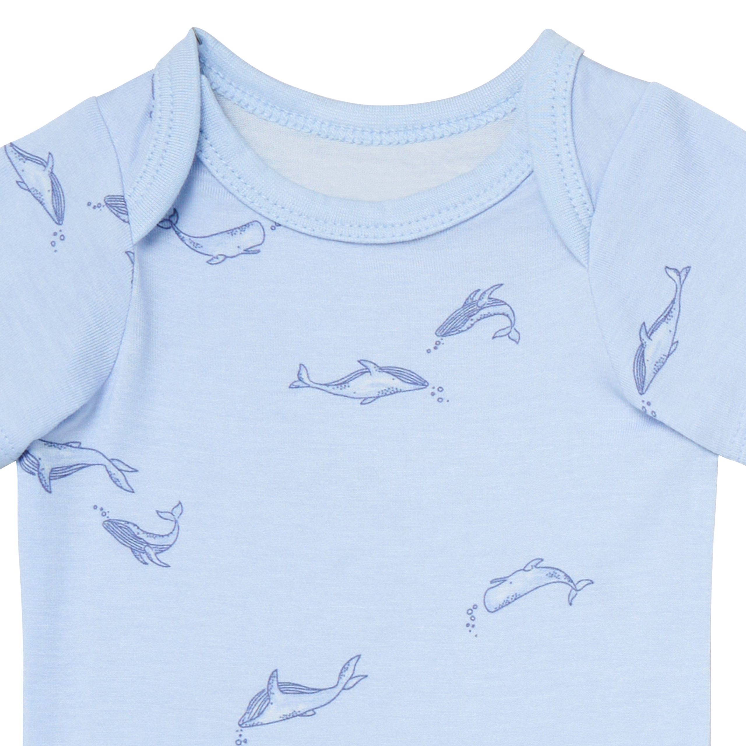 4-Piece Baby Boys Light Blue Whale Viscose Bodysuits and Pants Set - Image 3
