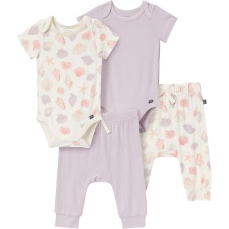 4-Piece Baby Girls Ivory Seashells Viscose Bodysuits and Pants Set